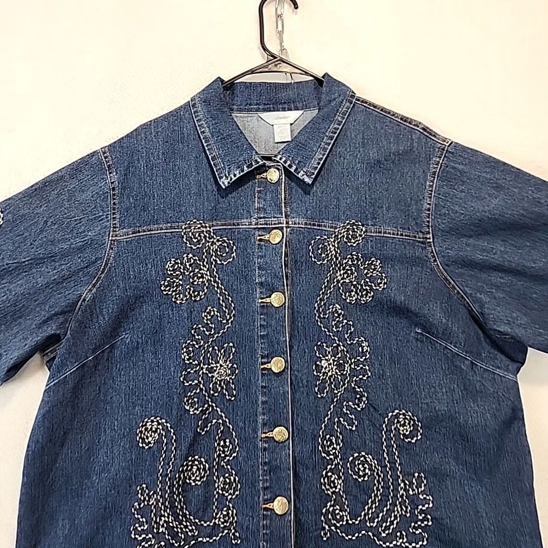 Denime VINTAGE CJ Banks Women's Denim Embroidered Button-Up Shirt Jacket 2X Blue 90s Shacket Casual Womens Size XXL / US 16-18 / IT 52-54 - 2 Thumbnail