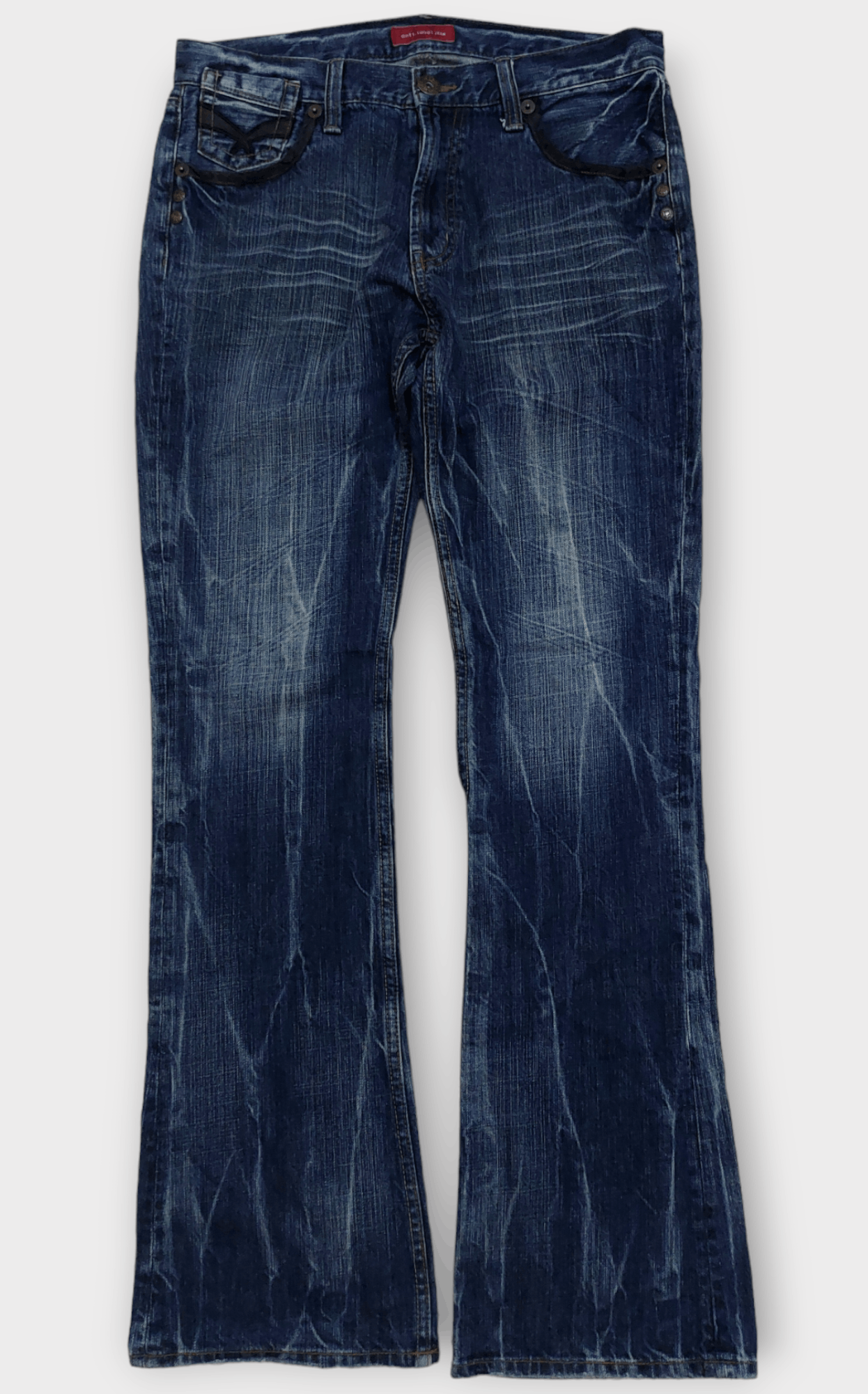 image of Ant Label x Distressed Denim Anti Label Seditionaries Flare Denim in Dark Blue, Men's (Size 32)