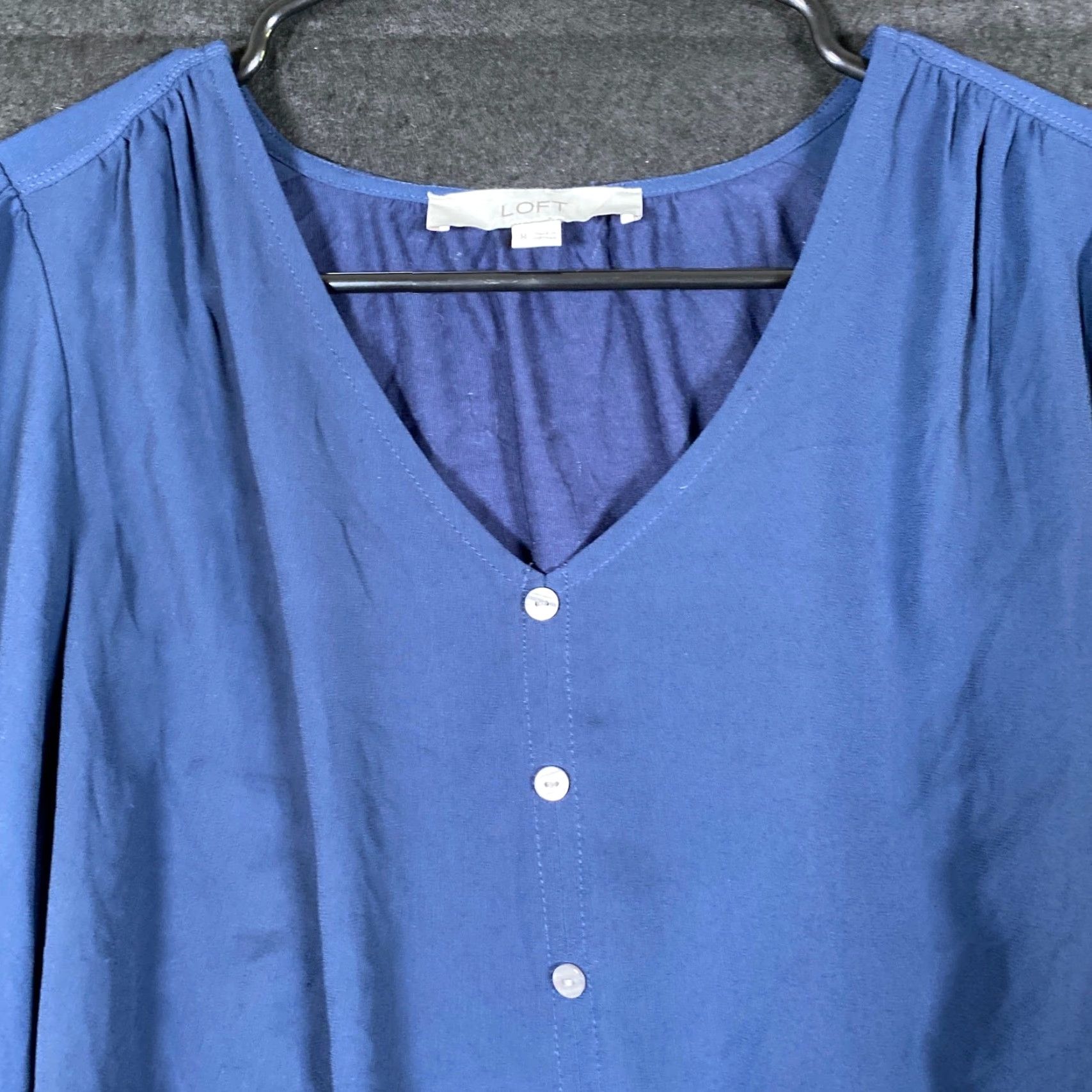 Loft LOFT Womens Blouse Blue Long Sleeve V Neck Button Front Woven Medium Size M / US 6-8 / IT 42-44 - 2 Thumbnail