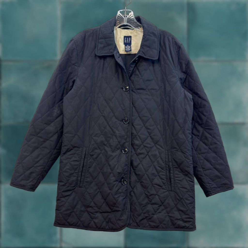 Gap VINTAGE Gap Quilted Coat Jacket Medium Womens Black Barn Chore Equestrian Preppy Jacket Size M / US 6-8 / IT 42-44 - 1 Thumbnail