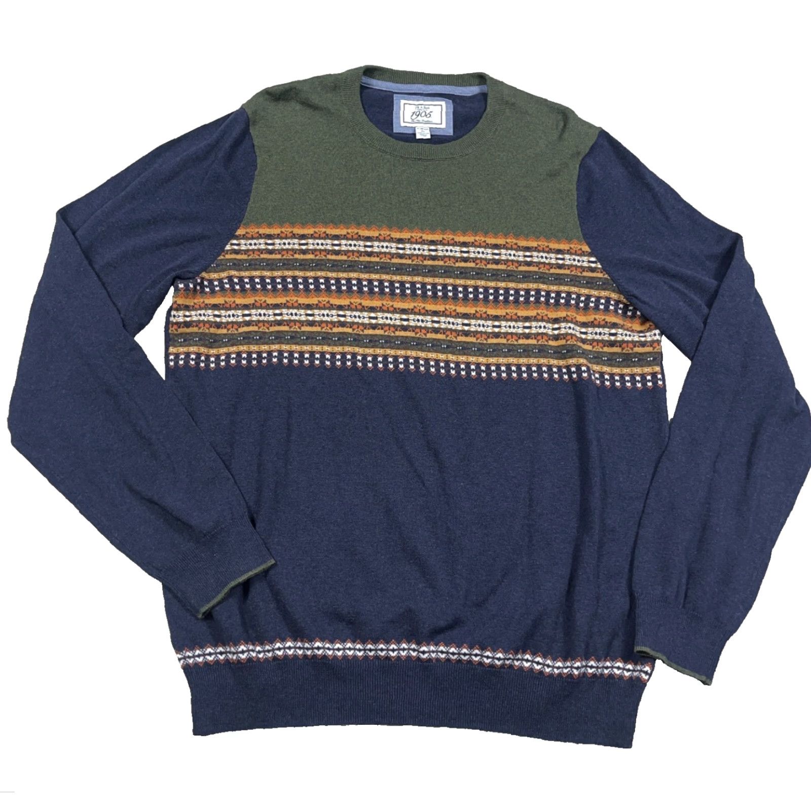 Jos. A. Bank Jos. A Bank Sweater Men XL Blue Green Crewneck Slim Fit Nordic Grandpa Cotton Shirt Size US XL / EU 56 / 4 - 2 Thumbnail