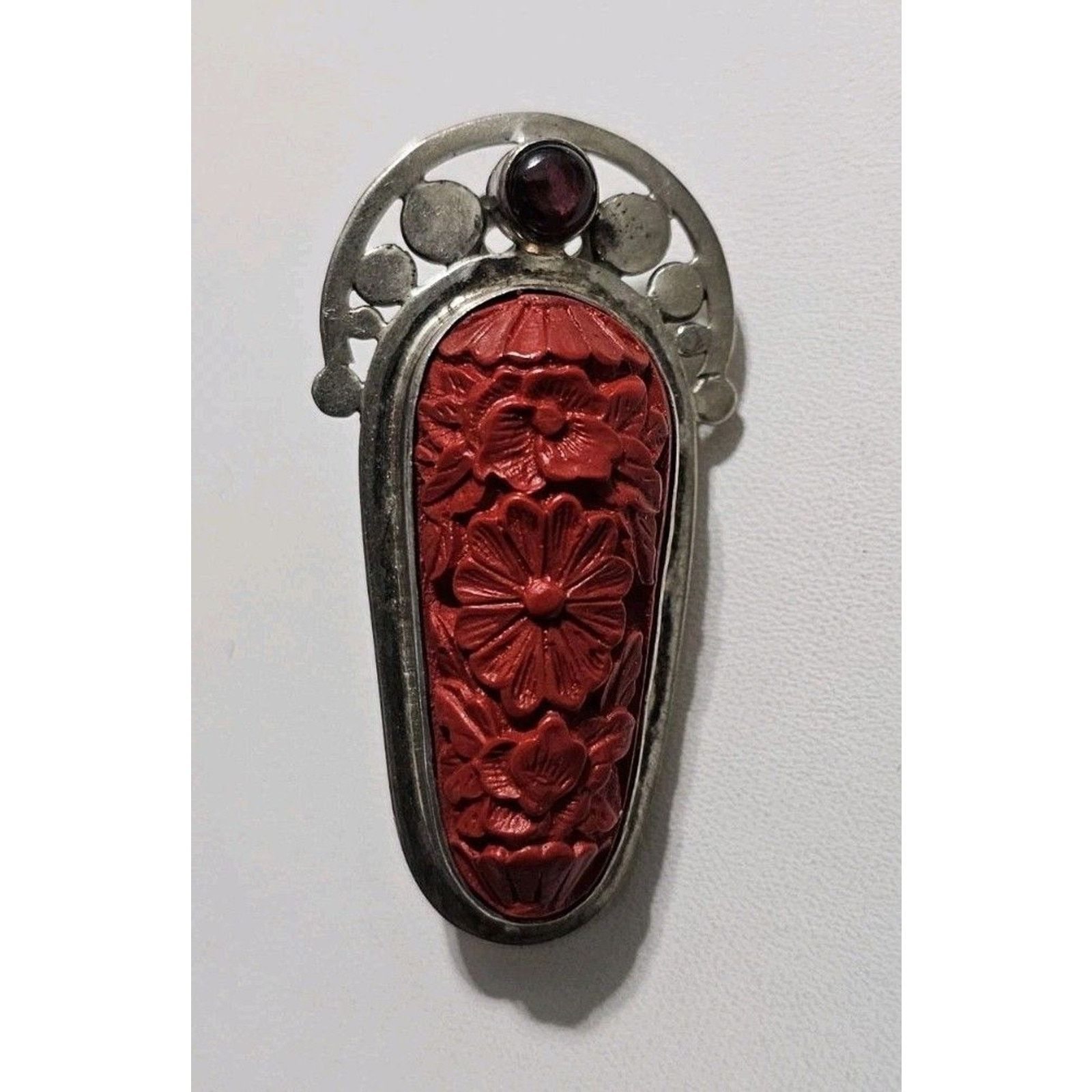 Other Vintage Sajen Silver Carved Cinnabar Garnet Clip On Earrings Size ONE SIZE - 6 Thumbnail