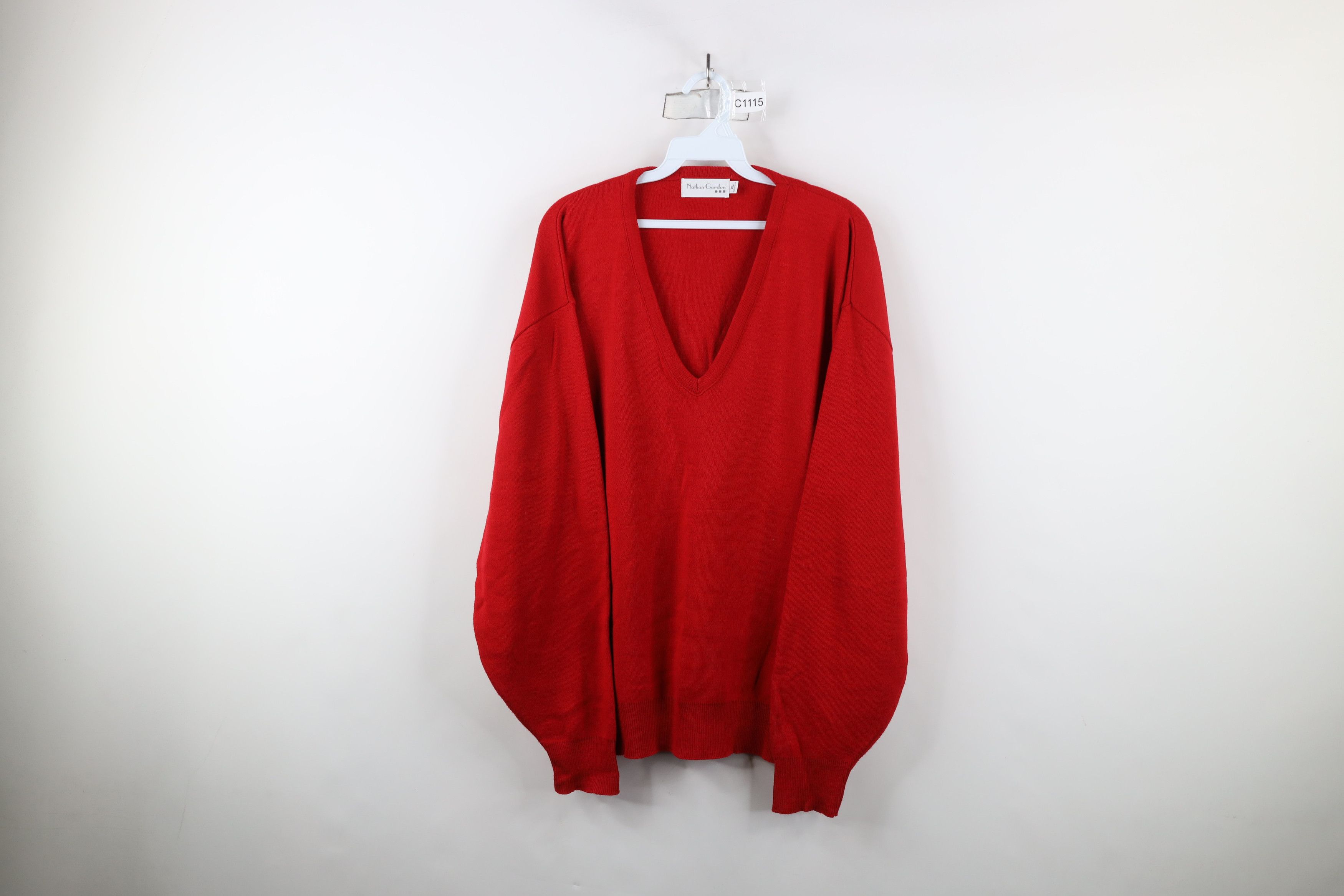 Vintage Vintage 90s Streetwear Soft Knit V-Neck Sweater Red USA Size US XL / EU 56 / 4 - 1 Thumbnail