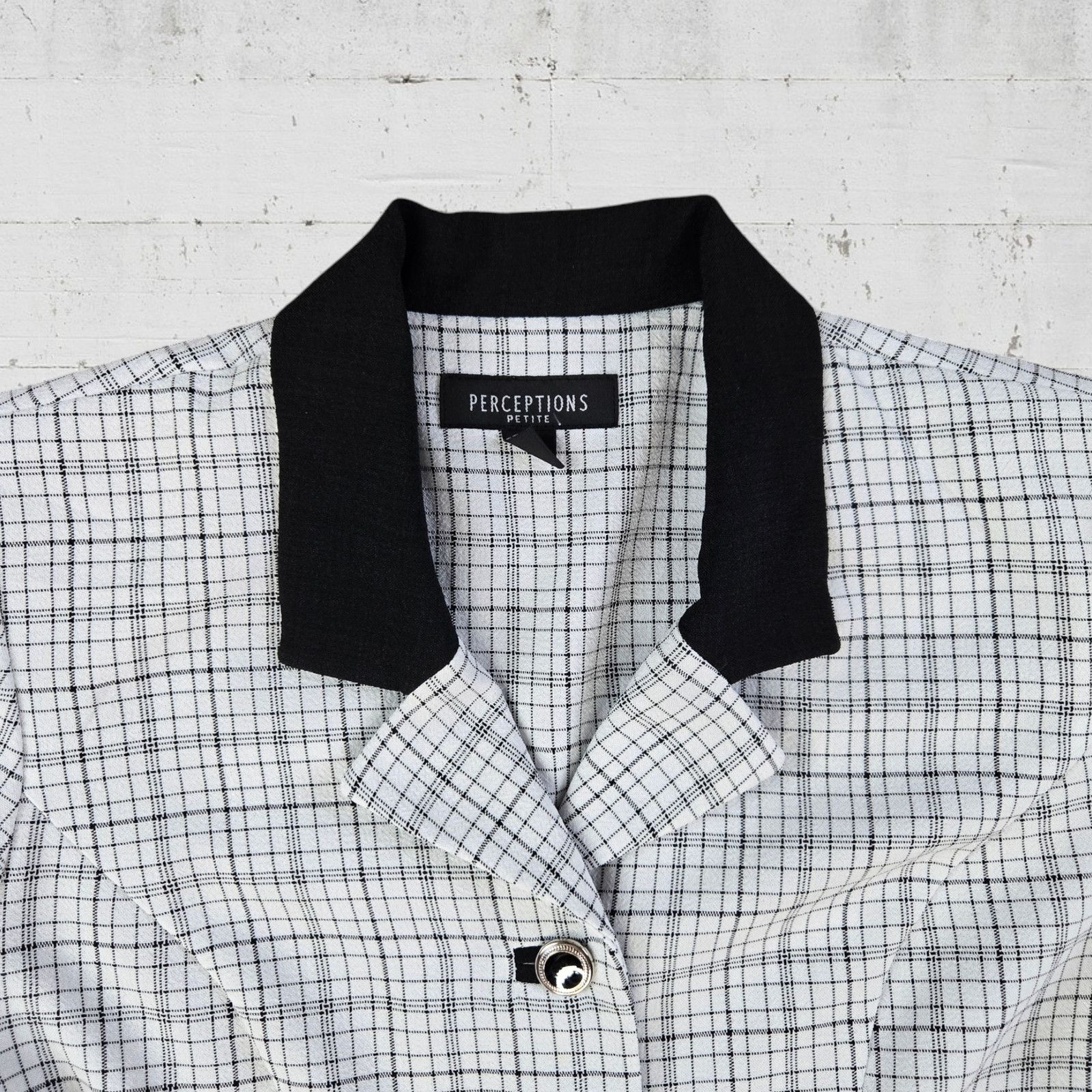 Vintage 90s White Black Graph Check Short Sleeve Blazer Size 8P Size M / US 6-8 / IT 42-44 - 3 Thumbnail