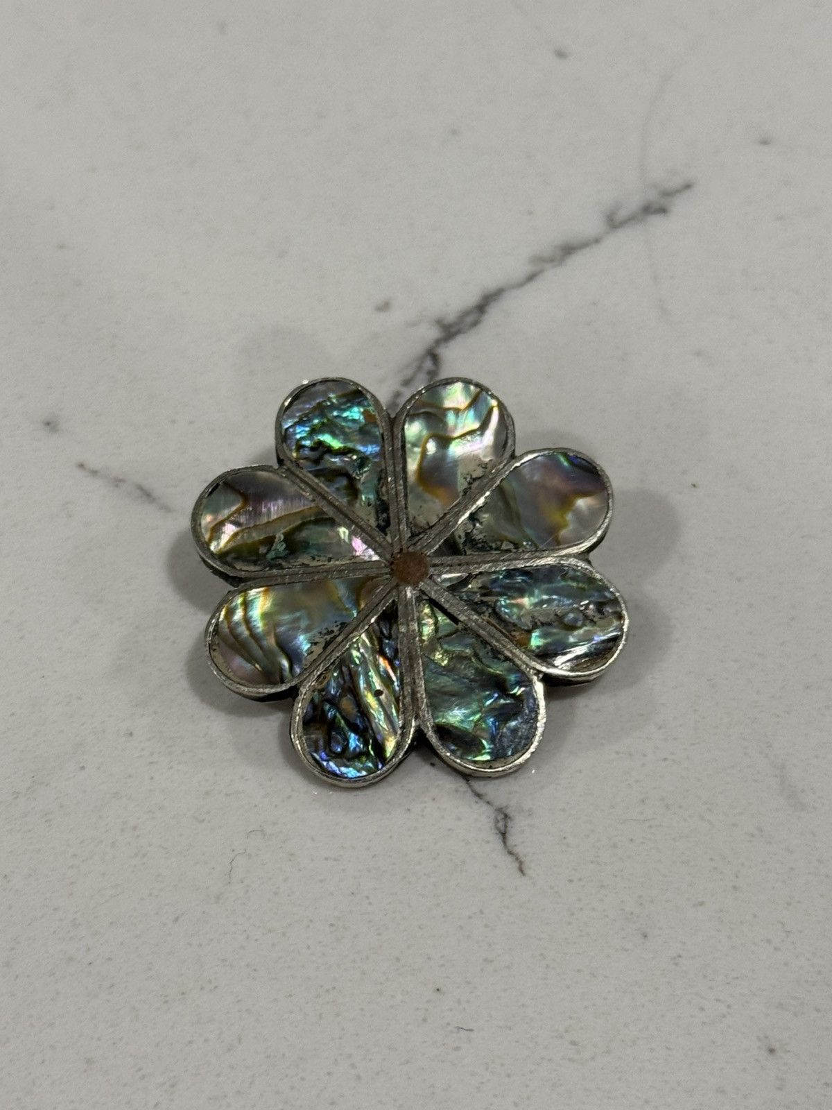 Sterling Silver Vintage Abalone Shell Flower Brooch Mexico Silver Size ONE SIZE - 1 Thumbnail