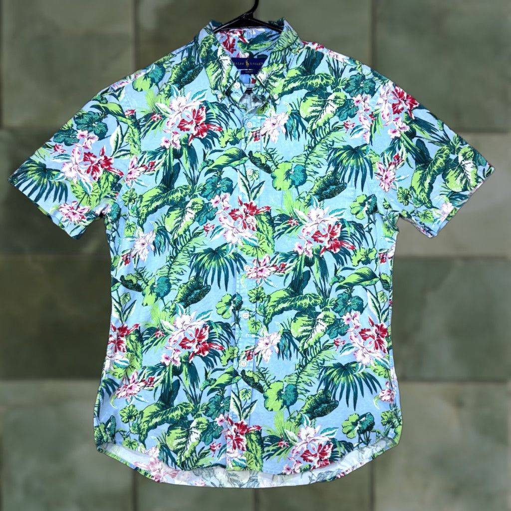 Polo Ralph Lauren VINTAGE Polo Ralph Lauren Slim Fit Floral Aloha Button Down Short Sleeve Oxford Shirt L Size US L / EU 52-54 / 3 - 1 Thumbnail