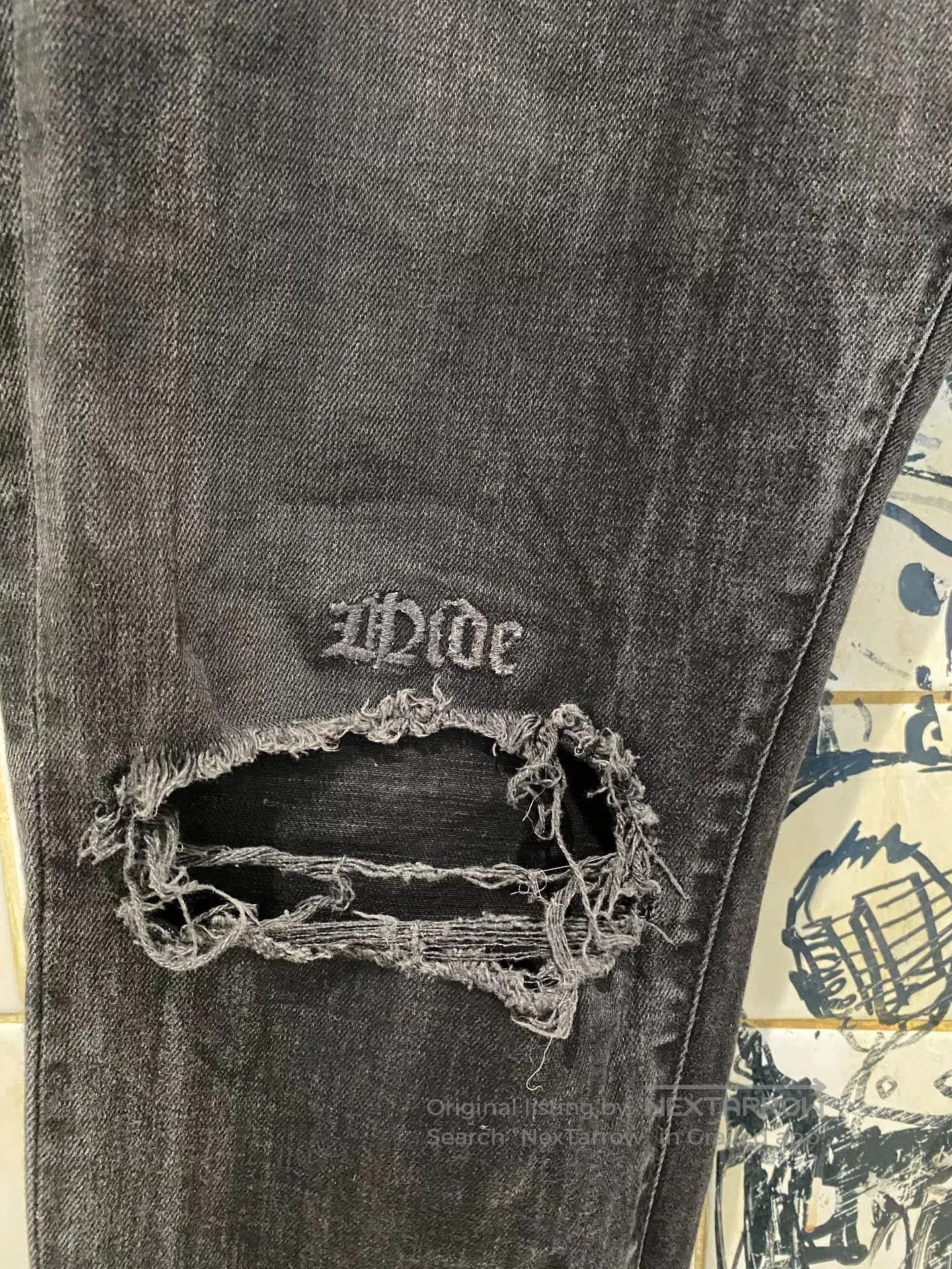 Represent Clo. Italian Black Distressed Embroidered Denim Pants. Size US 32 / EU 48 - 3 Thumbnail
