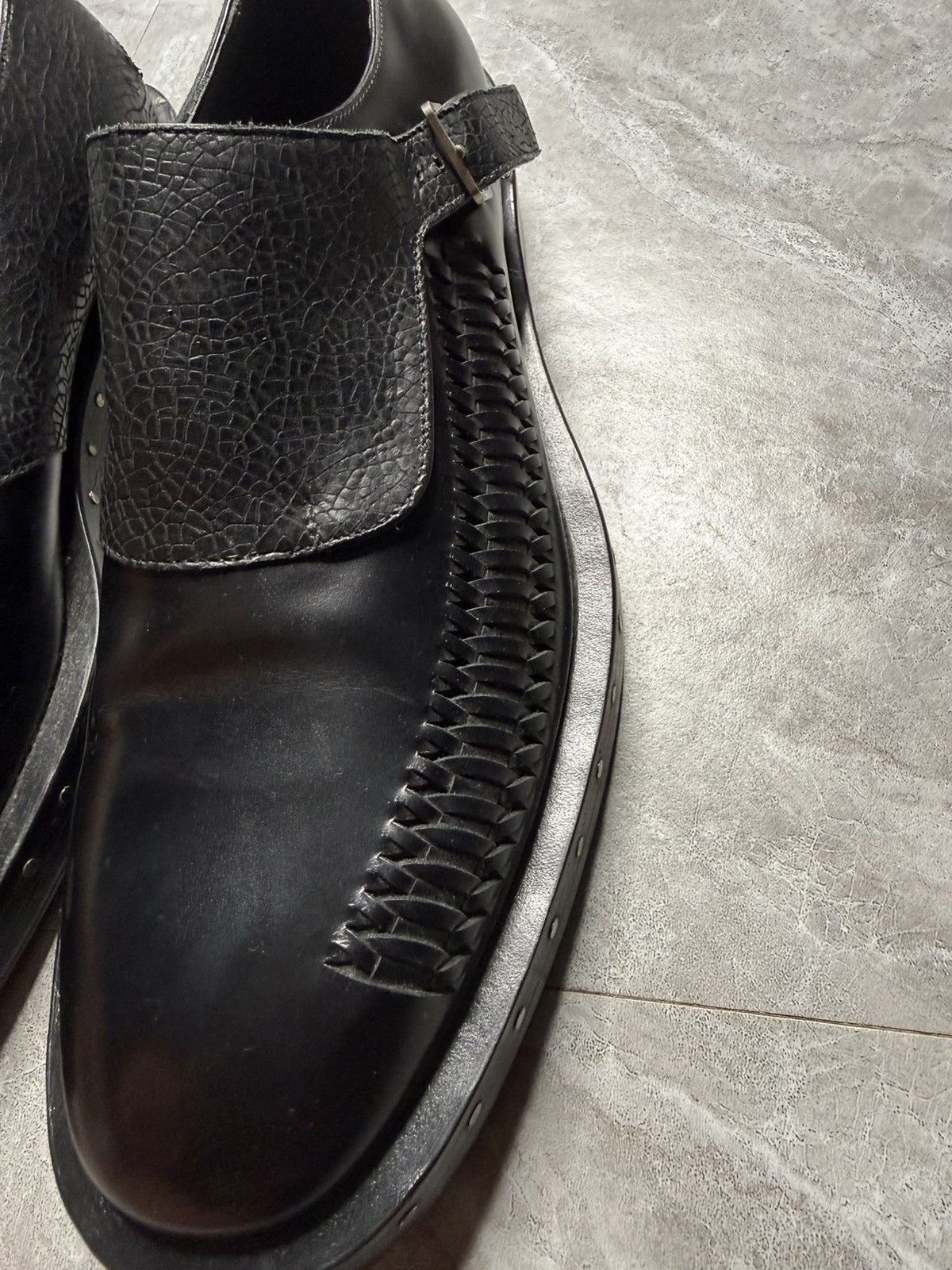 Lanvin Monk Strap With Braided Detail & Croc Embossed Shoes Size US 10 / EU 43 - 3 Thumbnail