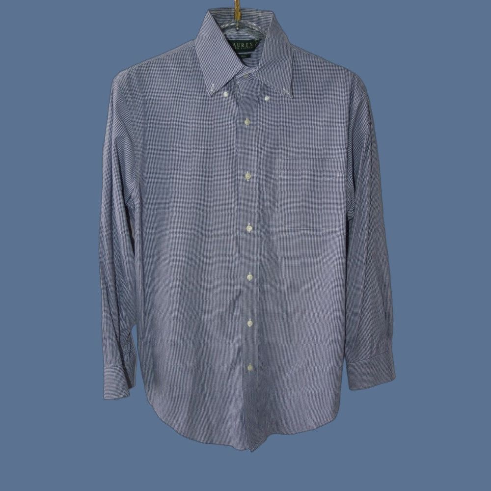 Polo Ralph Lauren Lauren Ralph Lauren Men's Dress Shirt Blue Check Cotton 16 32/33 Shirt Mens Regular Blue Check Polo Pony Vintage: No Size 42R - 1 Thumbnail