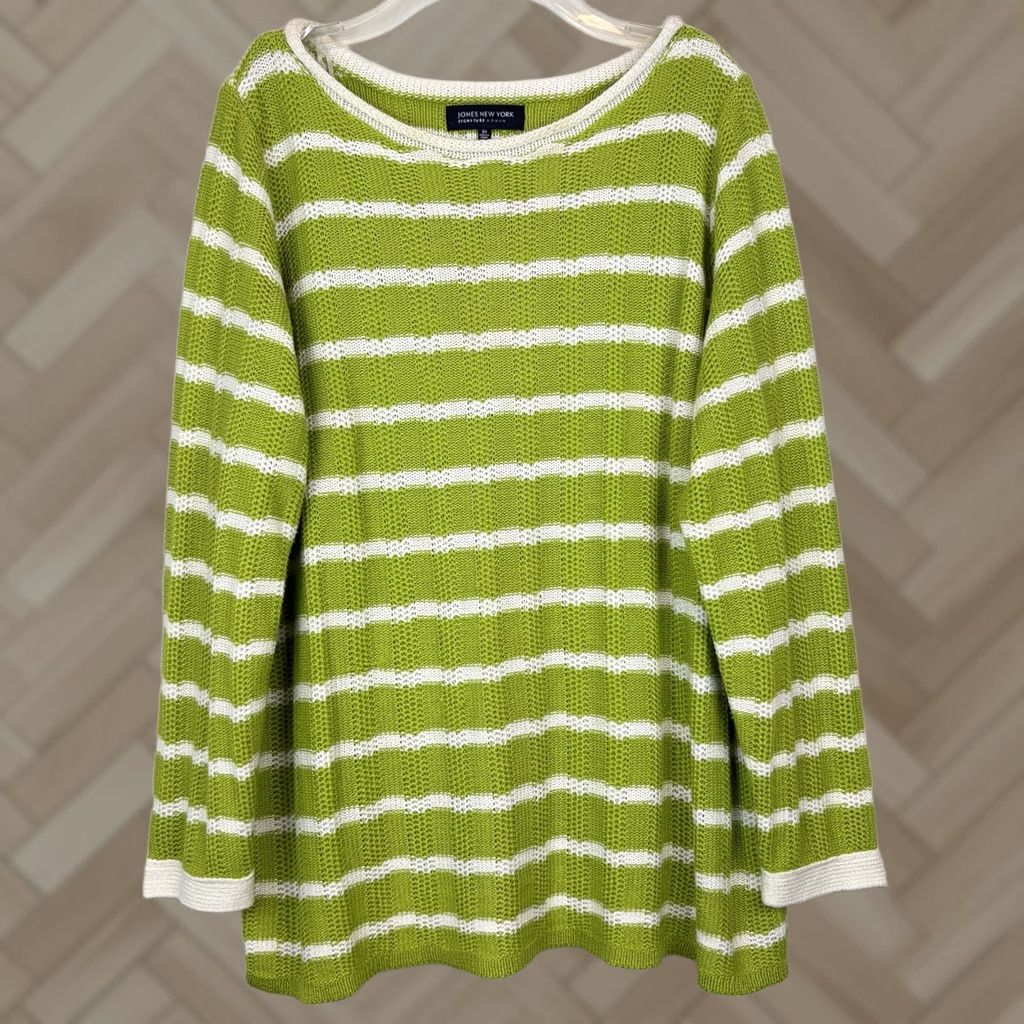 Jones New York Jones New York Sweater Womens 3X Green Signature Stripe Knit Pullover Roll Neck Size XXL / US 16-18 / IT 52-54 - 1 Thumbnail