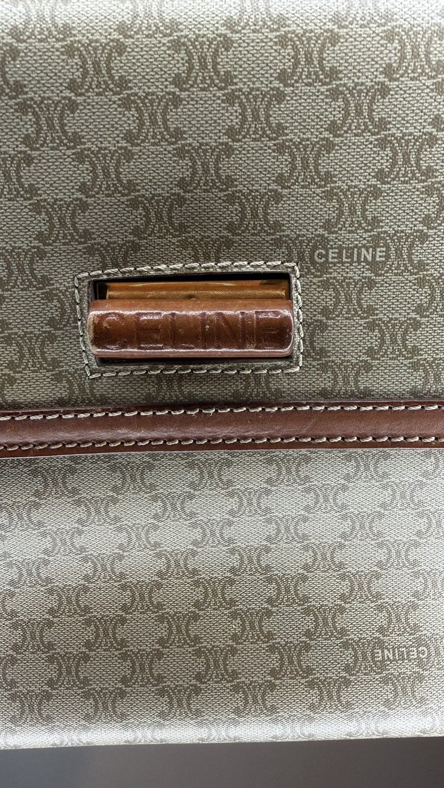 Celine Céline CELINE Macadam Canvas Hand Bag PVC 2way Beige Gold Size ONE SIZE - 3 Thumbnail