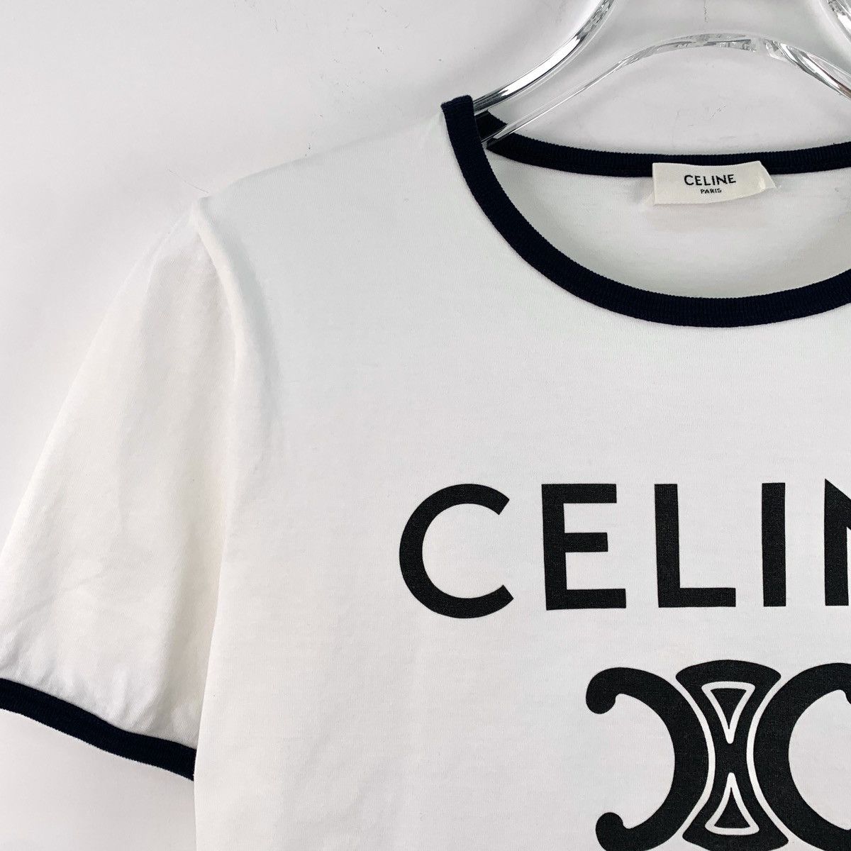 Celine Celine White Logo Letter Printed Cotton Short Sleeve T-Shirt Size XS / US 0-2 / IT 36-38 - 3 Thumbnail