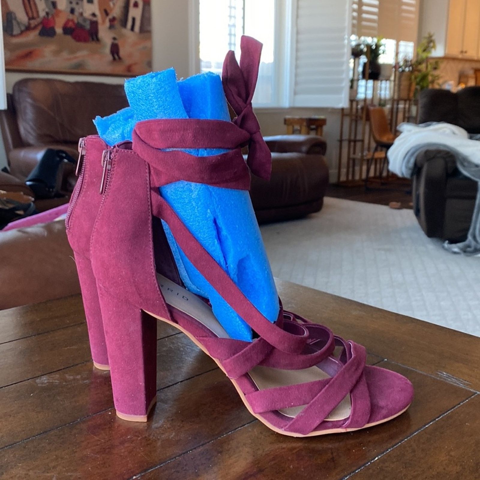 Other Torrid maroon strappy heels faux suede chunky heel sz 10.5W Size US 10.5 / IT 40.5 - 8 Thumbnail