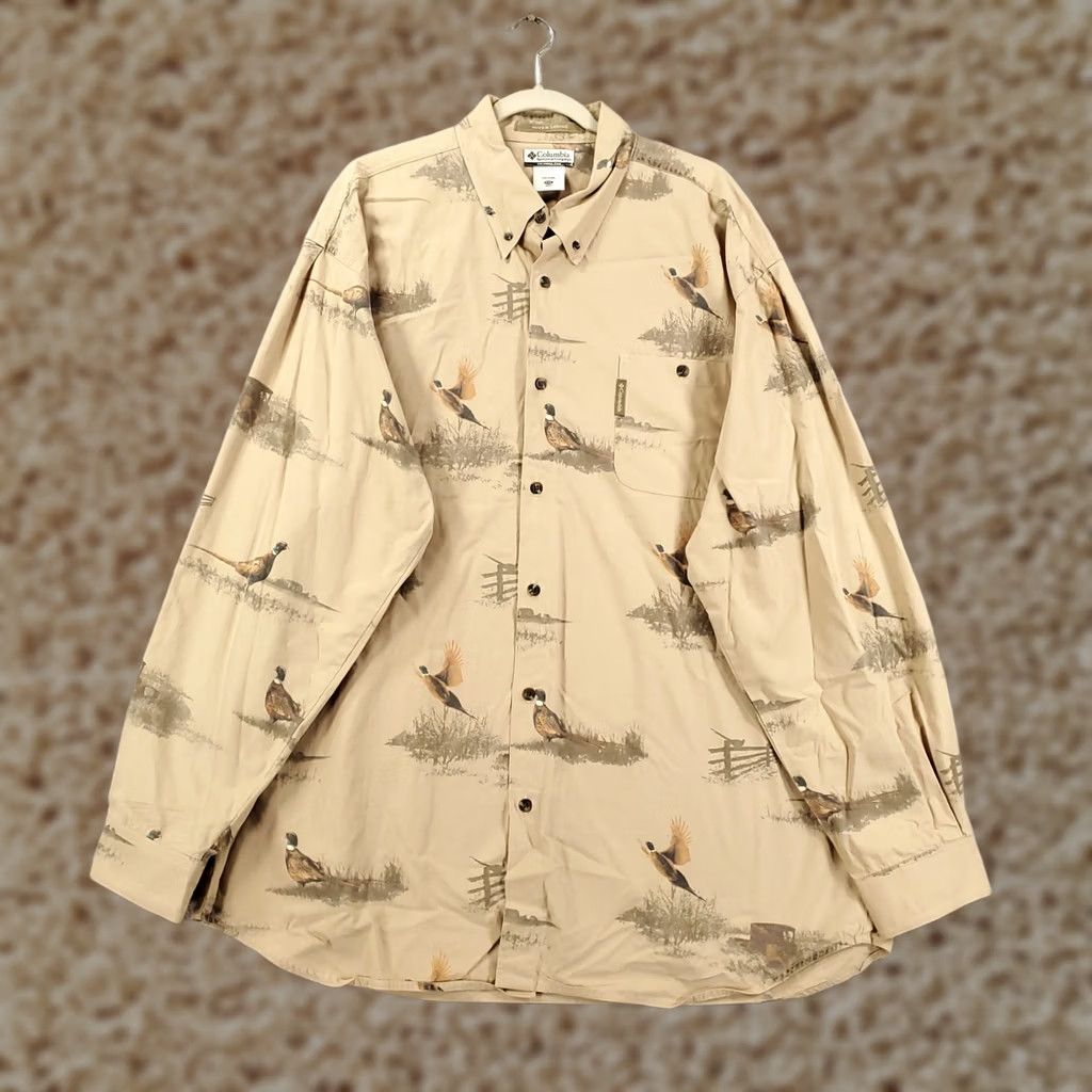 Vintage Columbia River Lodge Shirt Mens XXL Beige Pheasant Graphic Print Button-Up Collared Long Sleeve Size US XXL / EU 58 / 5 - 1 Thumbnail