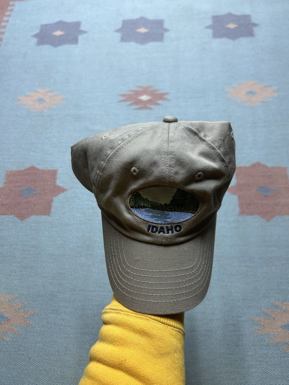 Vintage Vtg strapback hat Idaho river nature embroidered beige tan Size ONE SIZE - 3 Thumbnail