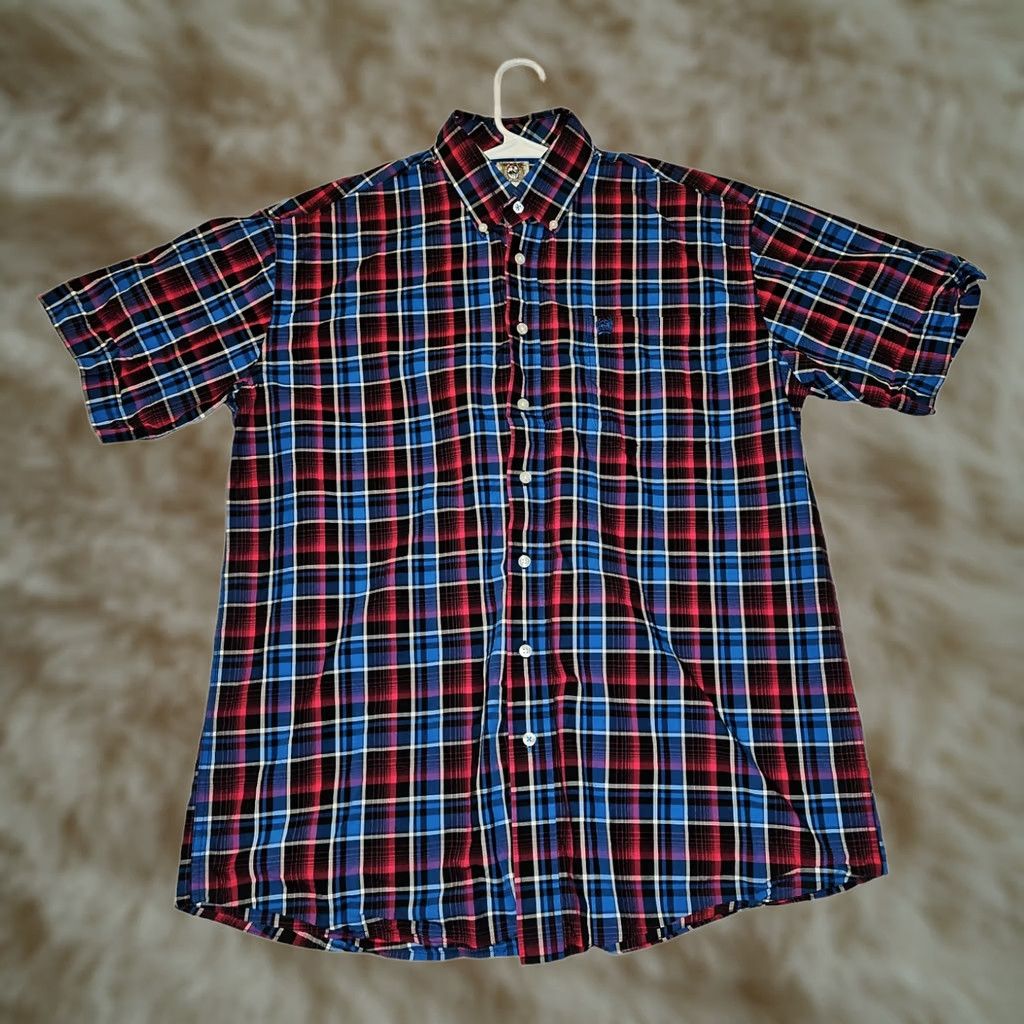 Vintage Cinch Shirt Short Sleeve Button-Down Men's L Blue Plaid Western Cowboy Embroidered Pocketed 100% Cotton Size US L / EU 52-54 / 3 - 1 Thumbnail