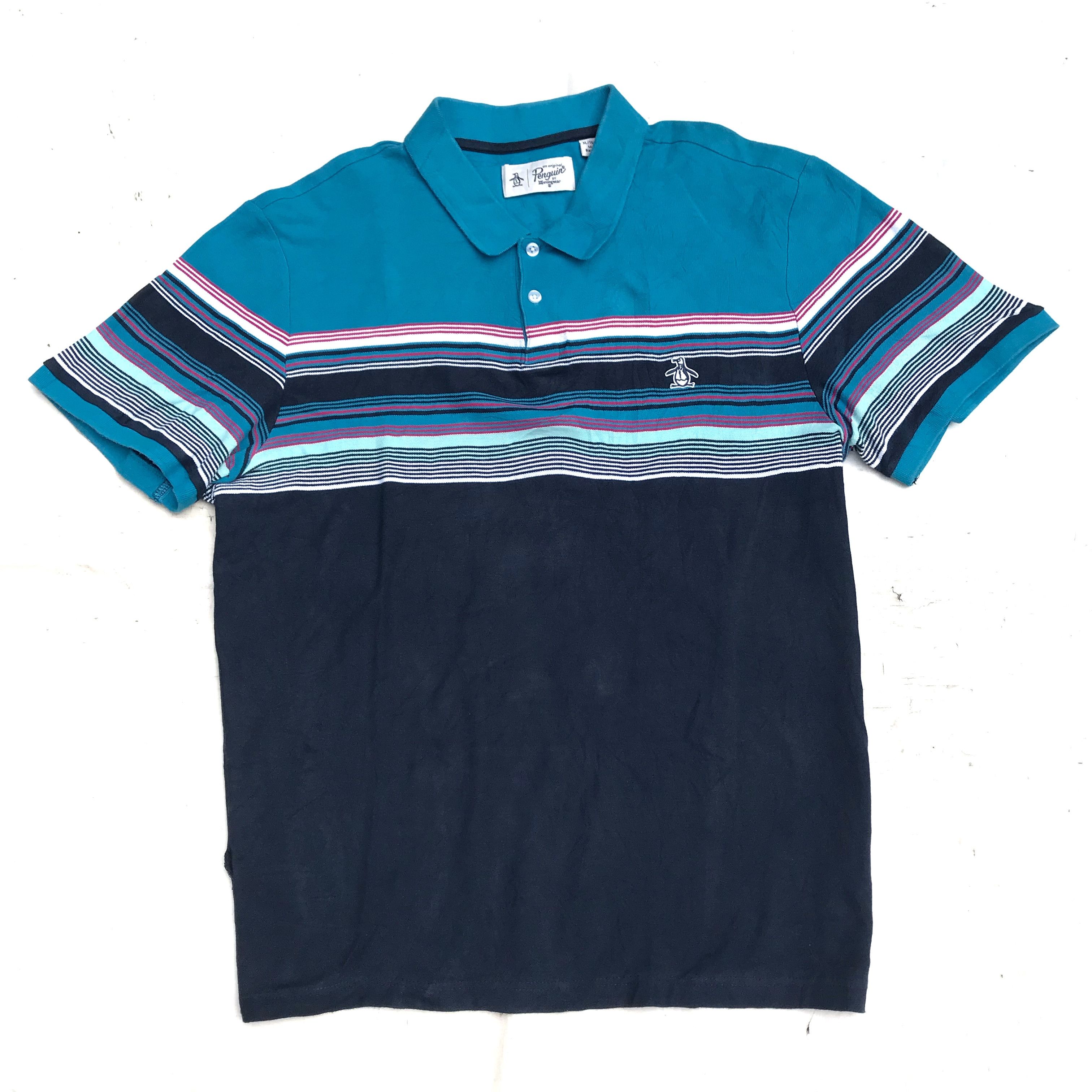 Grand Slam × Original Penguin × Vintage Blue Grandslam Munsingwear Penguin Half Stripes Polo Shirt Size US XL / EU 56 / 4 - 11 Thumbnail