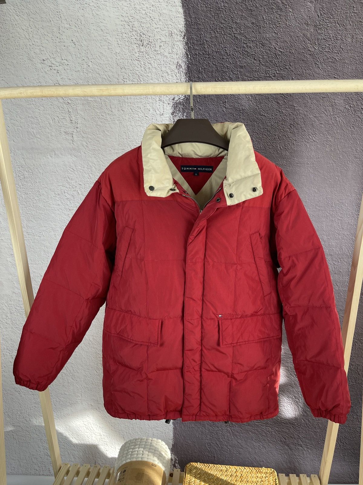 image of Tommy Hilfiger Vintage 90's Y2K Puffer Down Quilted Jacket in Red, Men's (Size Large)