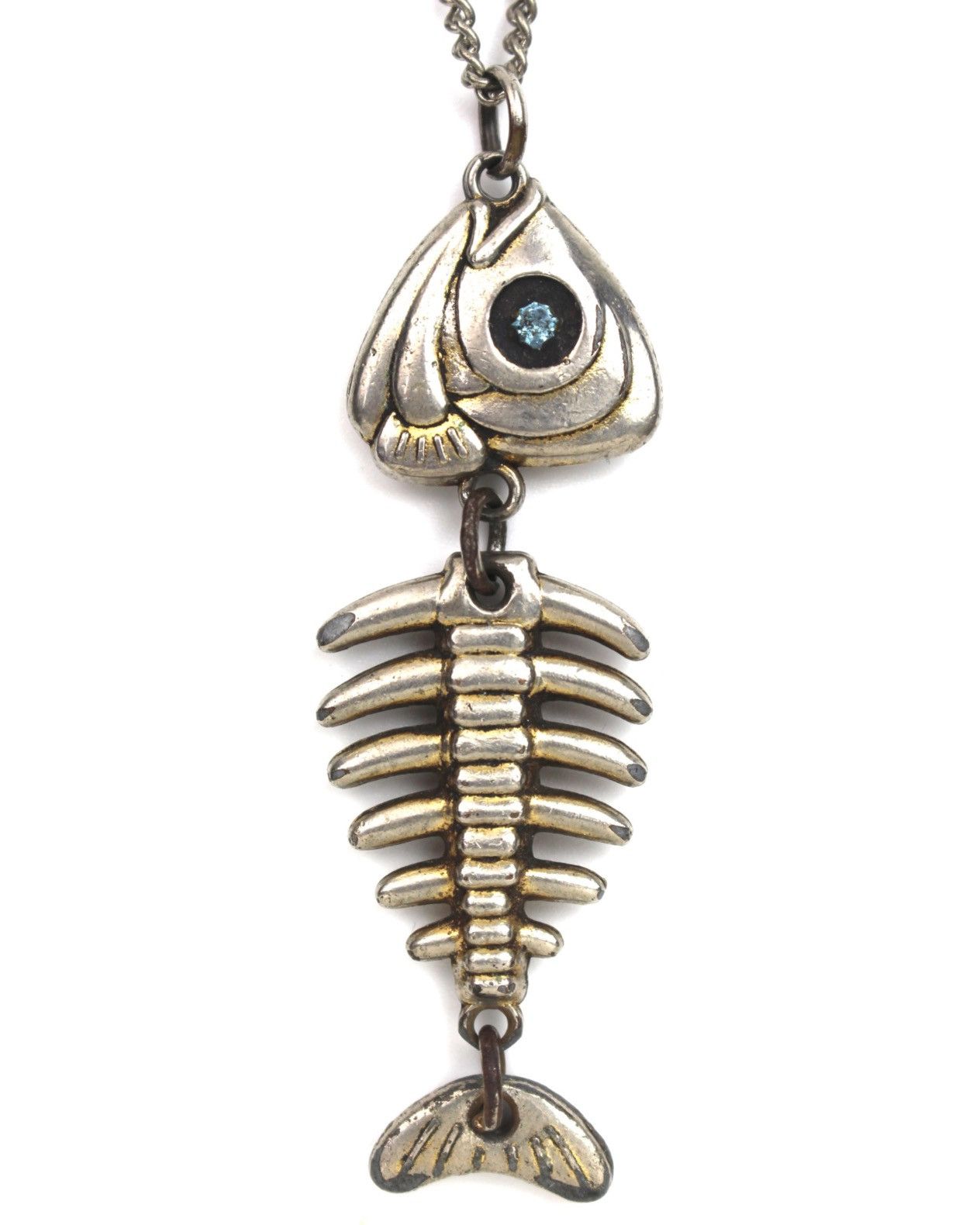 Vintage 2000S JAPANESE MADE SILVER-TONE BLUE EYE FISH BONES NECKLACE Size ONE SIZE - 1 Thumbnail