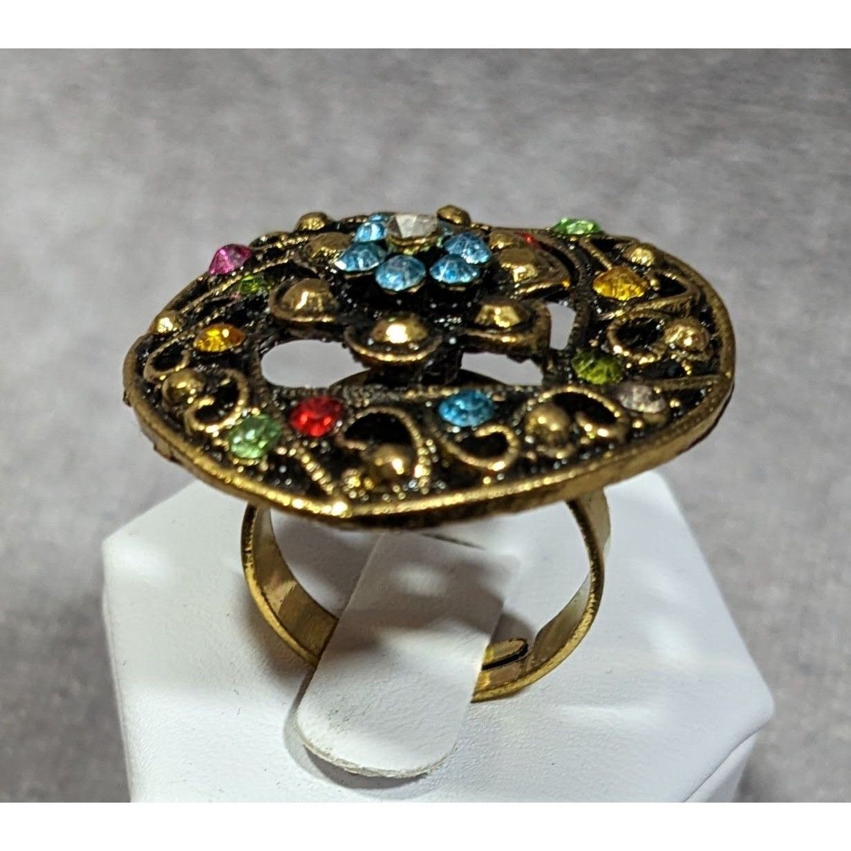Other Floral Glam Shield Ring Gold Tone With Rainbow Rhinestones Size ONE SIZE - 7 Thumbnail