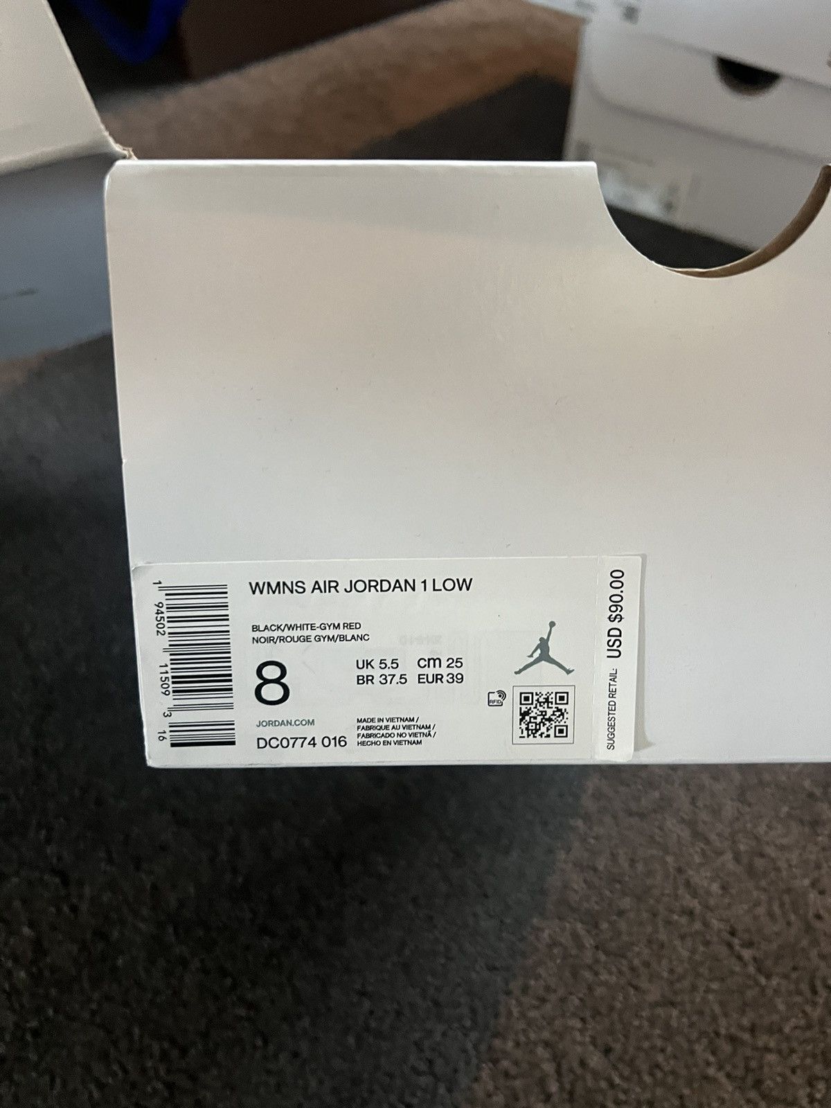Jordan Brand × Nike AIR JORDAN 1 LOW BLACK WHITE GYM RED Size US 8 / IT 38 - 2 Thumbnail