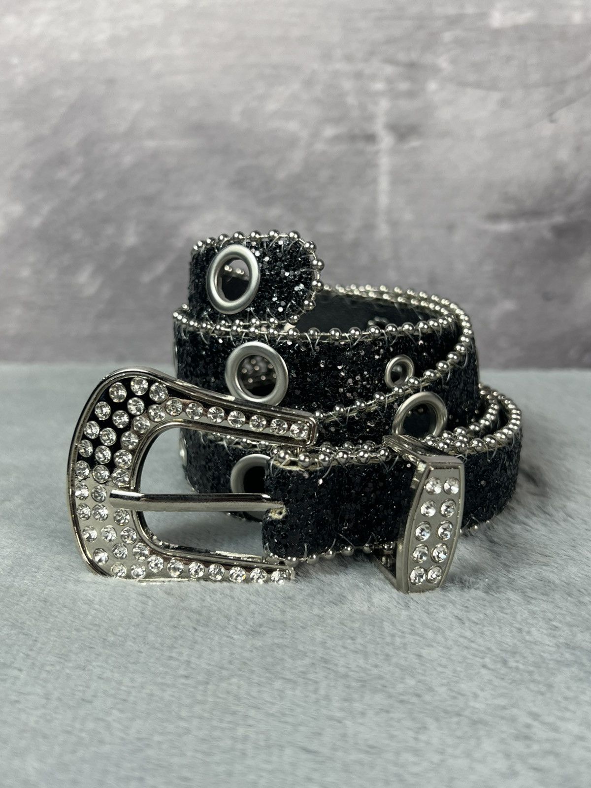 Other Black Glamour Rhinestones Y2K Thin Belt Gothic Punk Grunge Size ONE SIZE - 2 Thumbnail