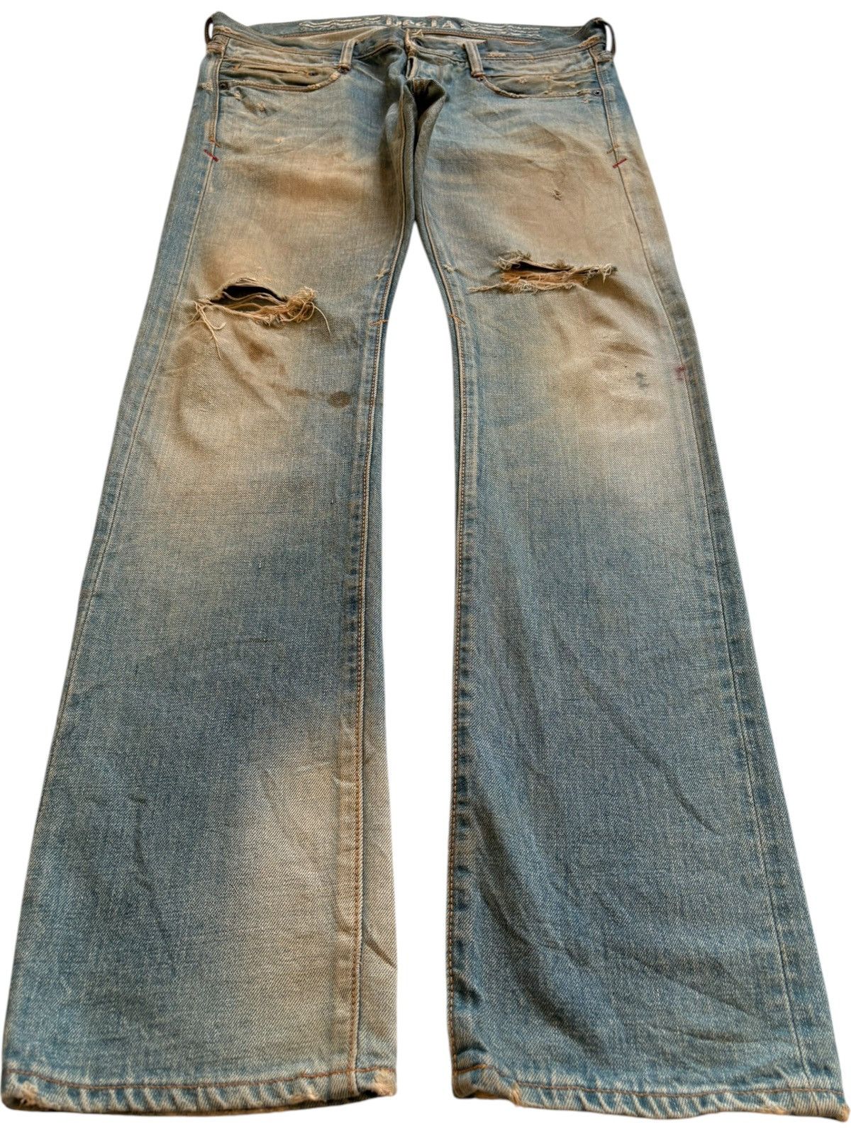 Japanese Brand Vintage Japanese Brand Selvedge Rusty Mud Wash Ripped Jeans Size US 35 - 2 Thumbnail