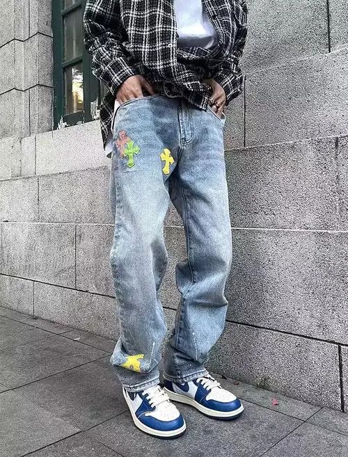 Japanese Brand Vintage washed cross patch rare jeans Size US 34 / EU 50 - 1 Thumbnail