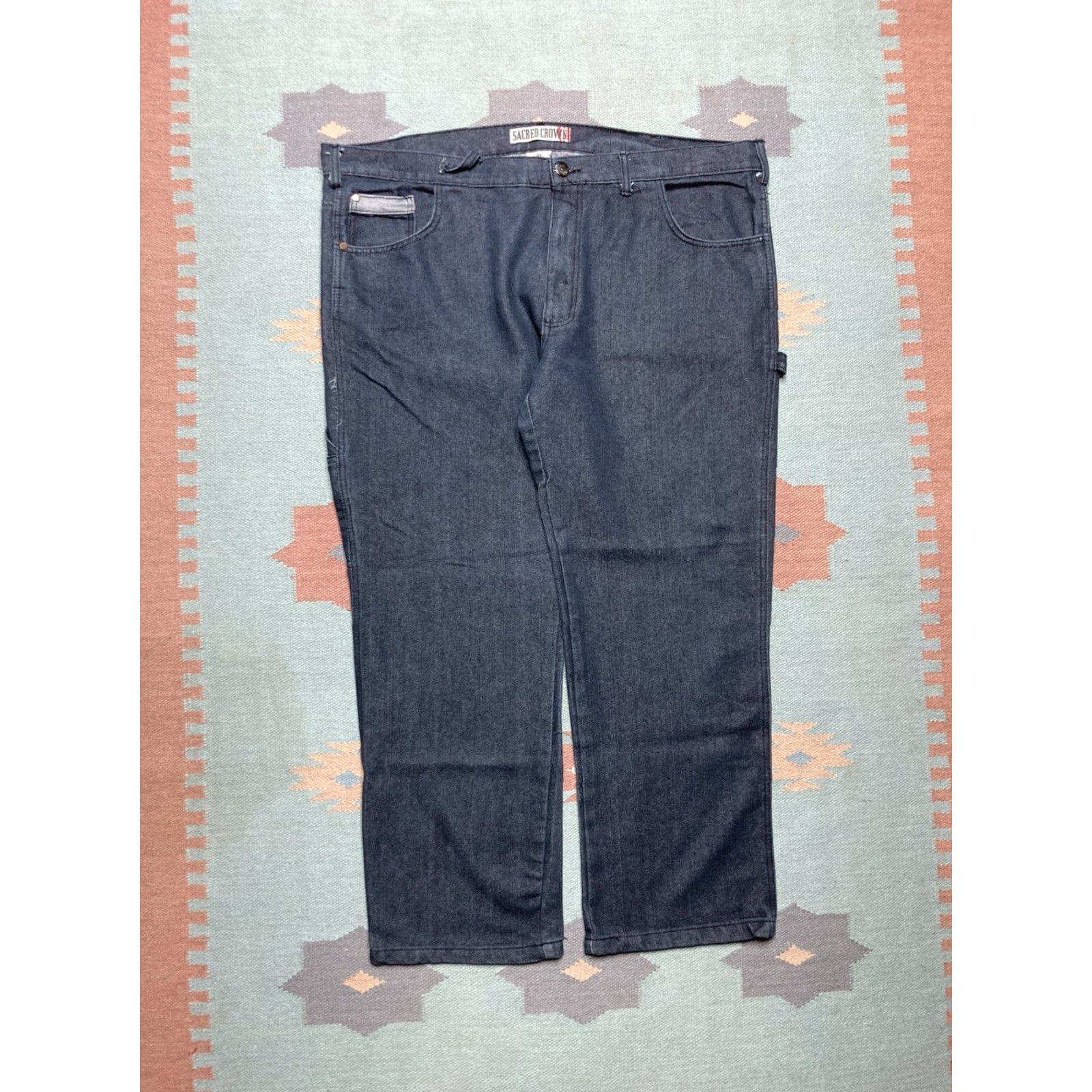 Vintage VINTAGE Sacred Crown Jeans Men Wide-Leg Hip Hop 46x31 Jeans 46 31 Blue Baggy Carpenter 90s Skater Massive Y2K Size US 30 / EU 46 - 4 Thumbnail