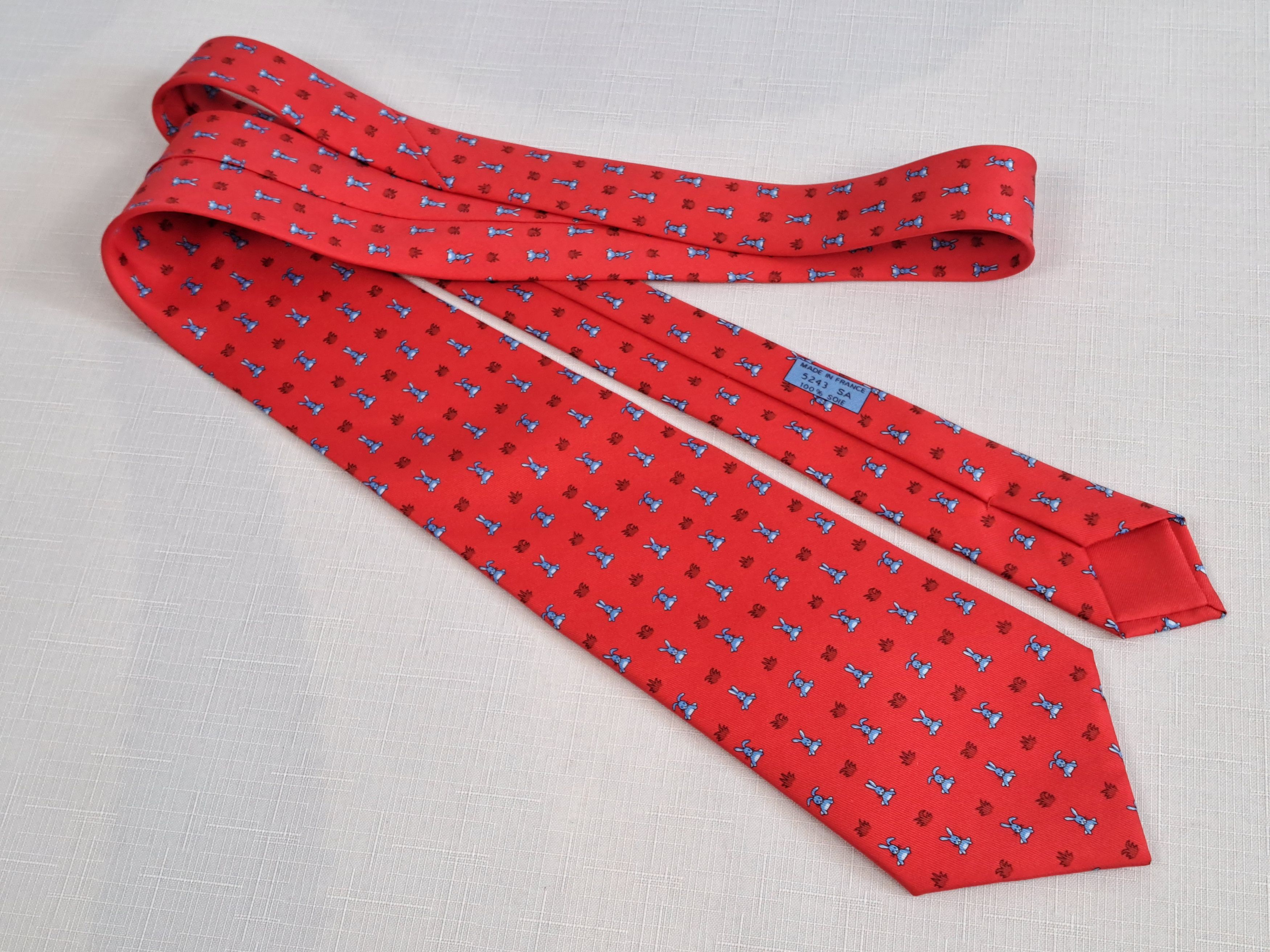 Hermes HERMÈS Paris silk tie funny rabbits pattern 5243 SA. Size ONE SIZE - 3 Thumbnail