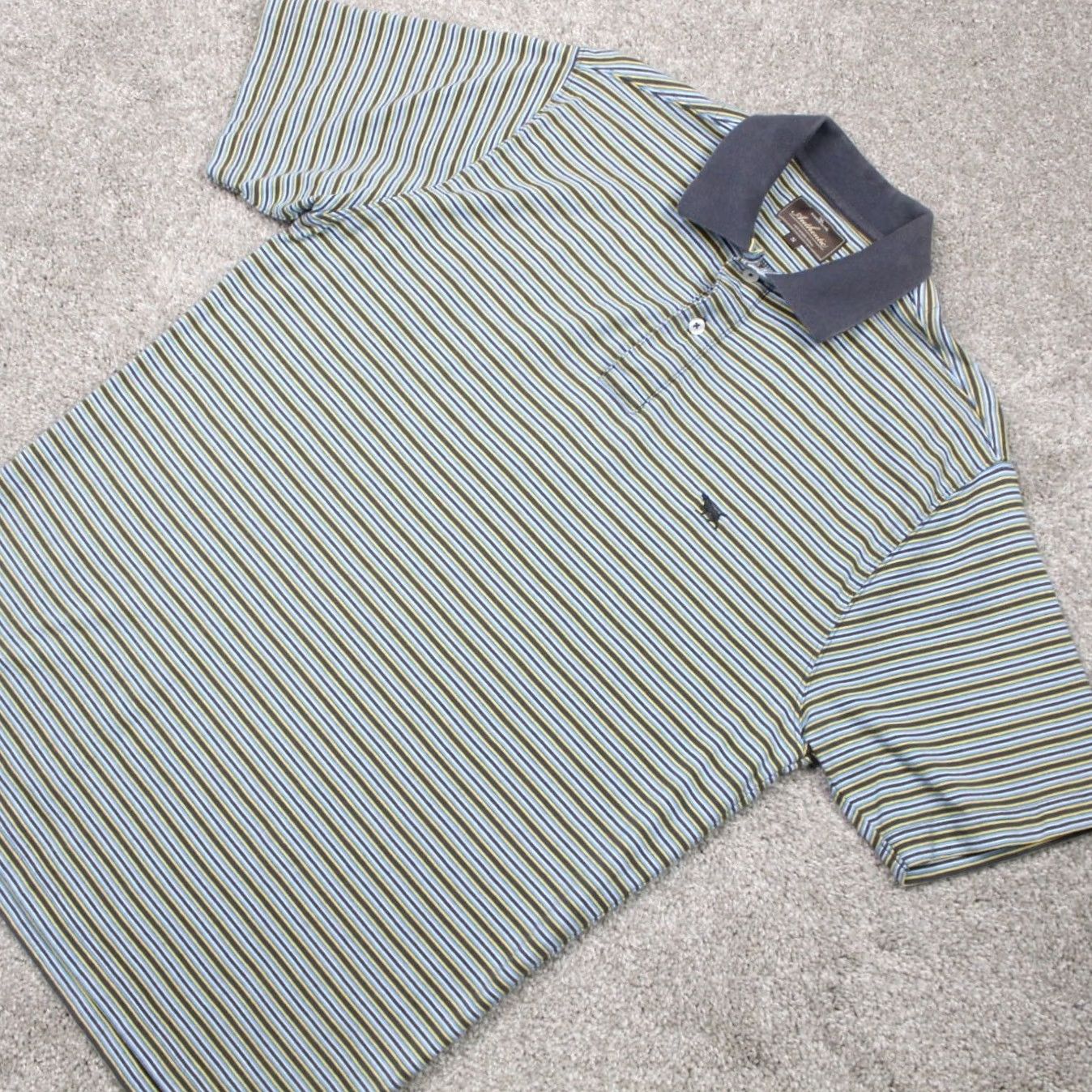 Rodd & Gunn Rodd & Gunn Polo Shirt Mens Small Blue/Yellow/Brown Striped Cotton S/S Pullover Size US S / EU 44-46 / 1 - 4 Thumbnail