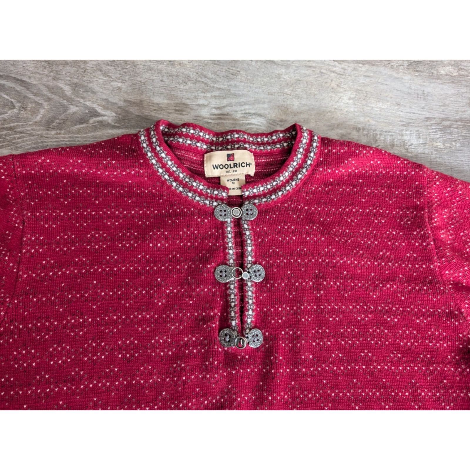 Vintage VINTAGE Woolrich Fair Isle Nordic Sweater Ruby Red Medium Pullover Clasp Women's 90s Y2K Size M / US 6-8 / IT 42-44 - 2 Thumbnail