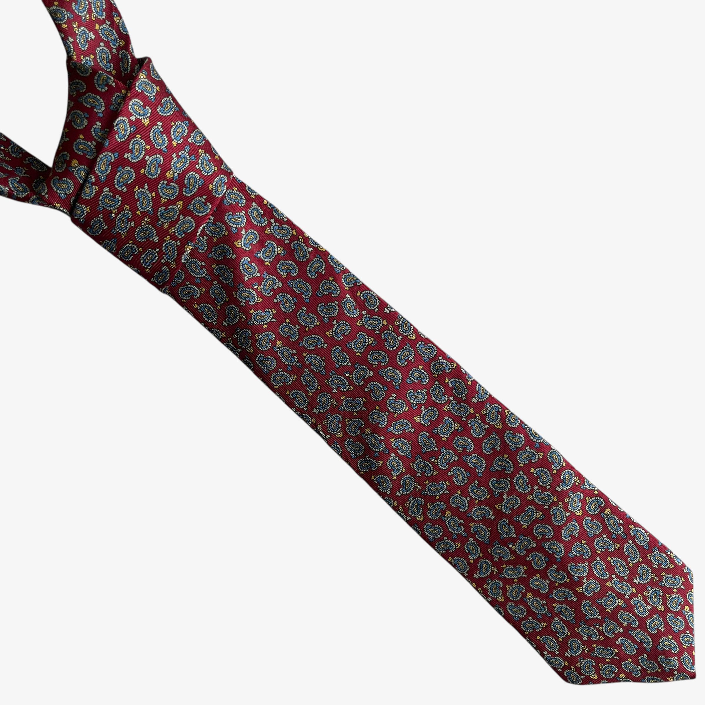 Hardy Amies Vintage 80s Hardy Amies Geometric Paisley Print Red Silk Tie Size ONE SIZE - 1 Thumbnail