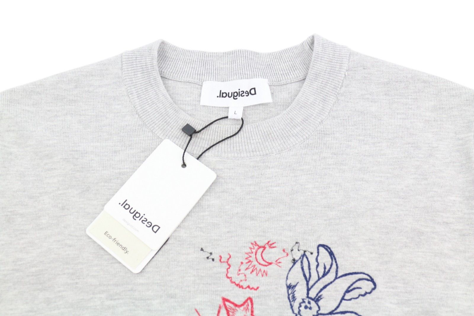 Desigual JERS LAIA L Grey Melange Embroidered Knit Jumper 88767 Size L / US 10 / IT 46 - 6 Thumbnail