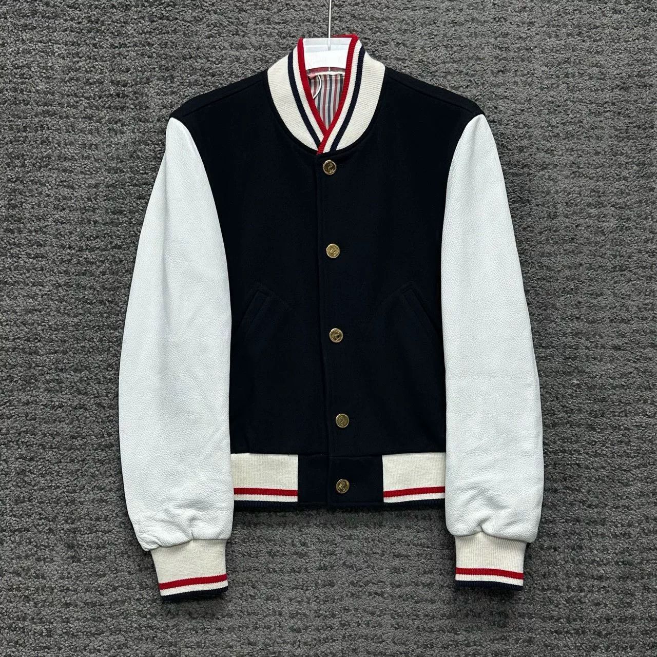 Thom Browne Thom Browne Leather Panel Baseball Jacket Size US S / EU 44-46 / 1 - 1 Thumbnail