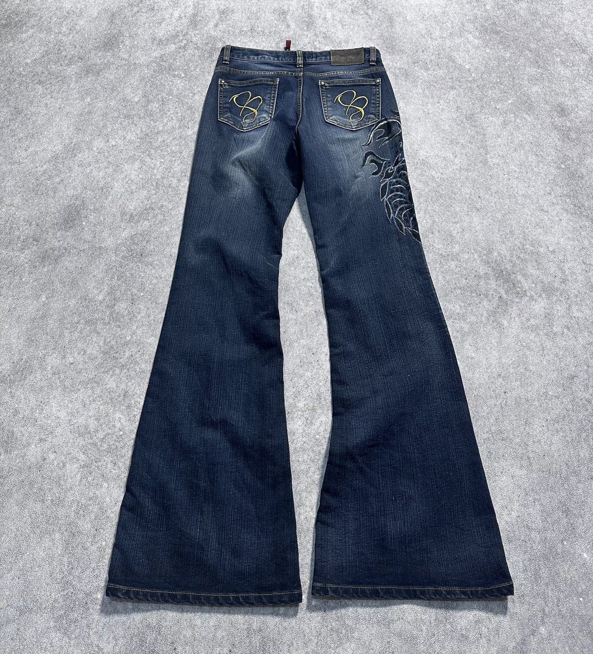 If Six Was Nine Japanes C.O.X Embroidery Dragon Flared Jeans Size US 28 / EU 44 - 2 Thumbnail