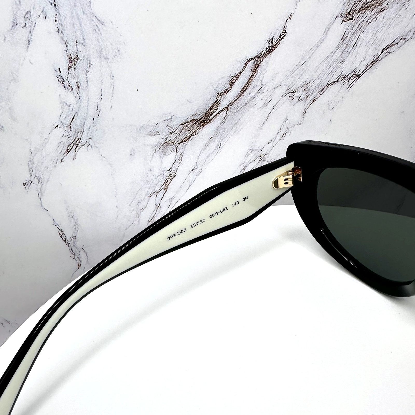 Prada New PRADA Sunglasses Black White Gold Symbole Oval Cat Eye Size ONE SIZE - 9 Thumbnail