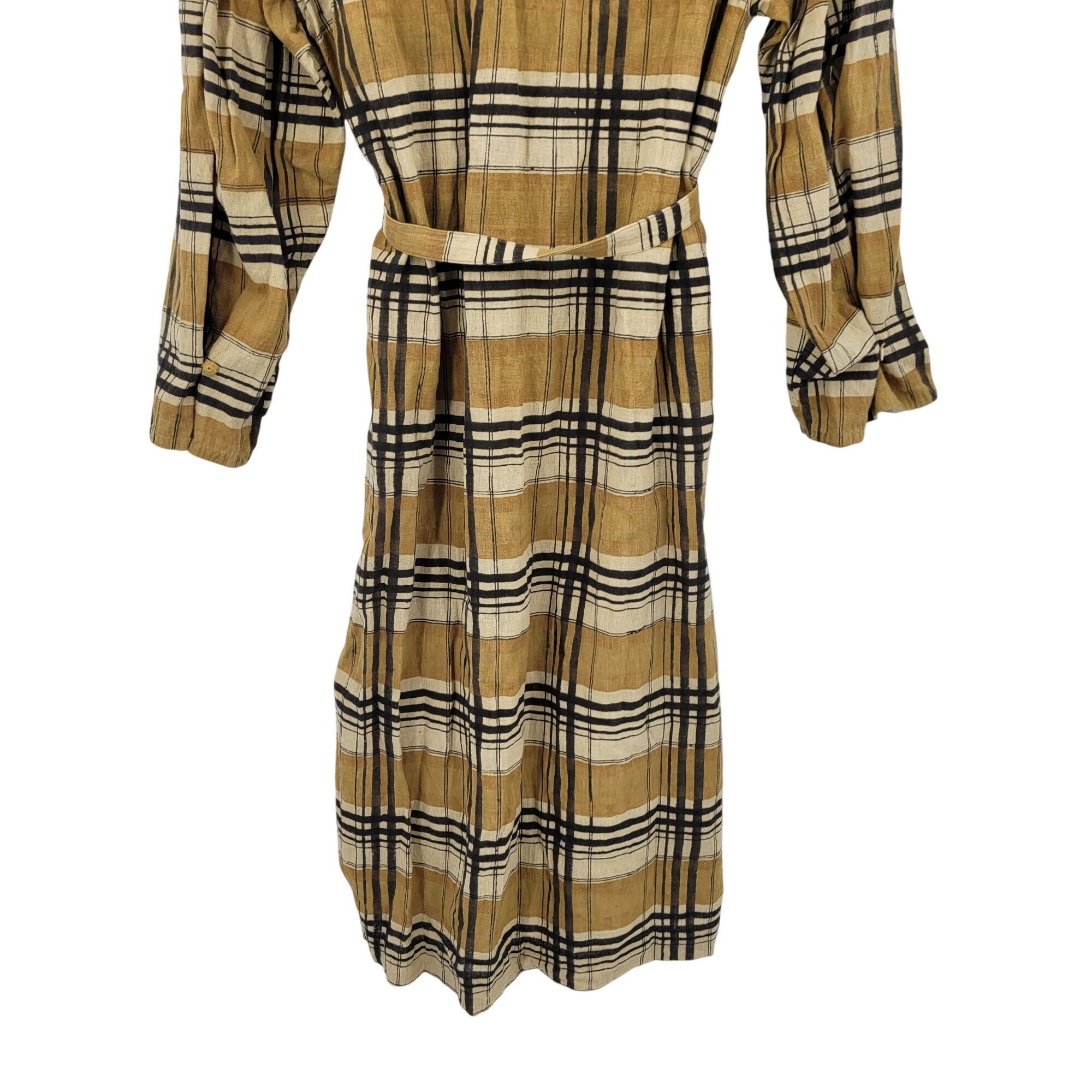 Designer Eleven Eleven Checkered Plaid Mustard Belted Midi Dress Sz M Size M / US 6-8 / IT 42-44 - 10 Thumbnail
