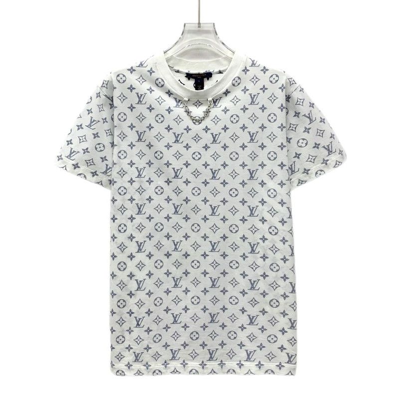 Louis Vuitton Louis Vuitton White logo full-print cotton crewneck short- Size L / US 10 / IT 46 - 1 Thumbnail
