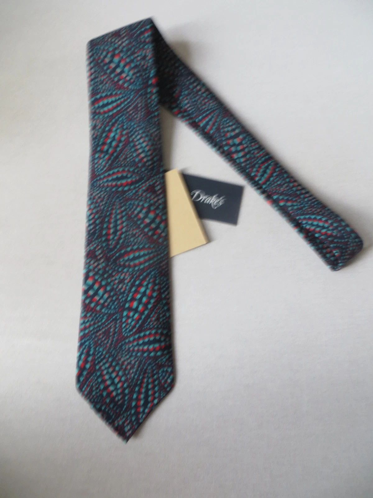 Drake's BOLD PRINT RAW EDGE SILK TIE Size ONE SIZE - 2 Thumbnail