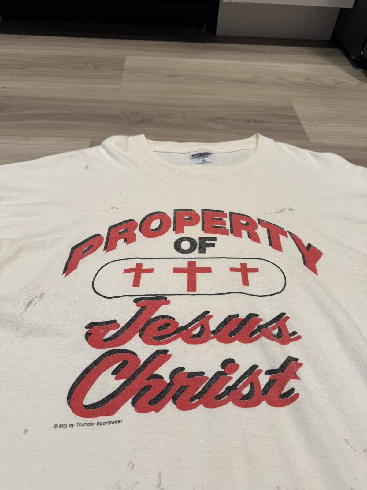 basketcase gallery Vintage Property of Jesus Christ Tee Cross Gothic Script XL Size US XL / EU 56 / 4 - 2 Thumbnail