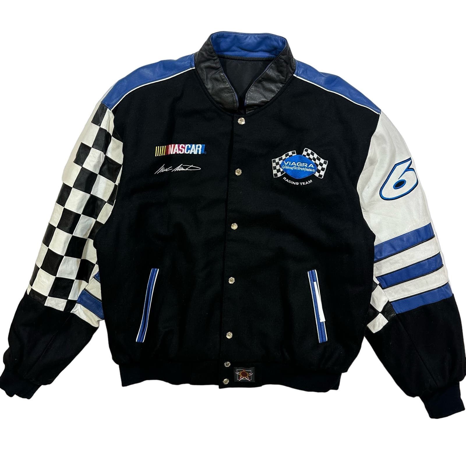 image of Vintage 90's Nascar Viagra Leather Jeff Hamilton Jacket (Xl) in Blue, Men's