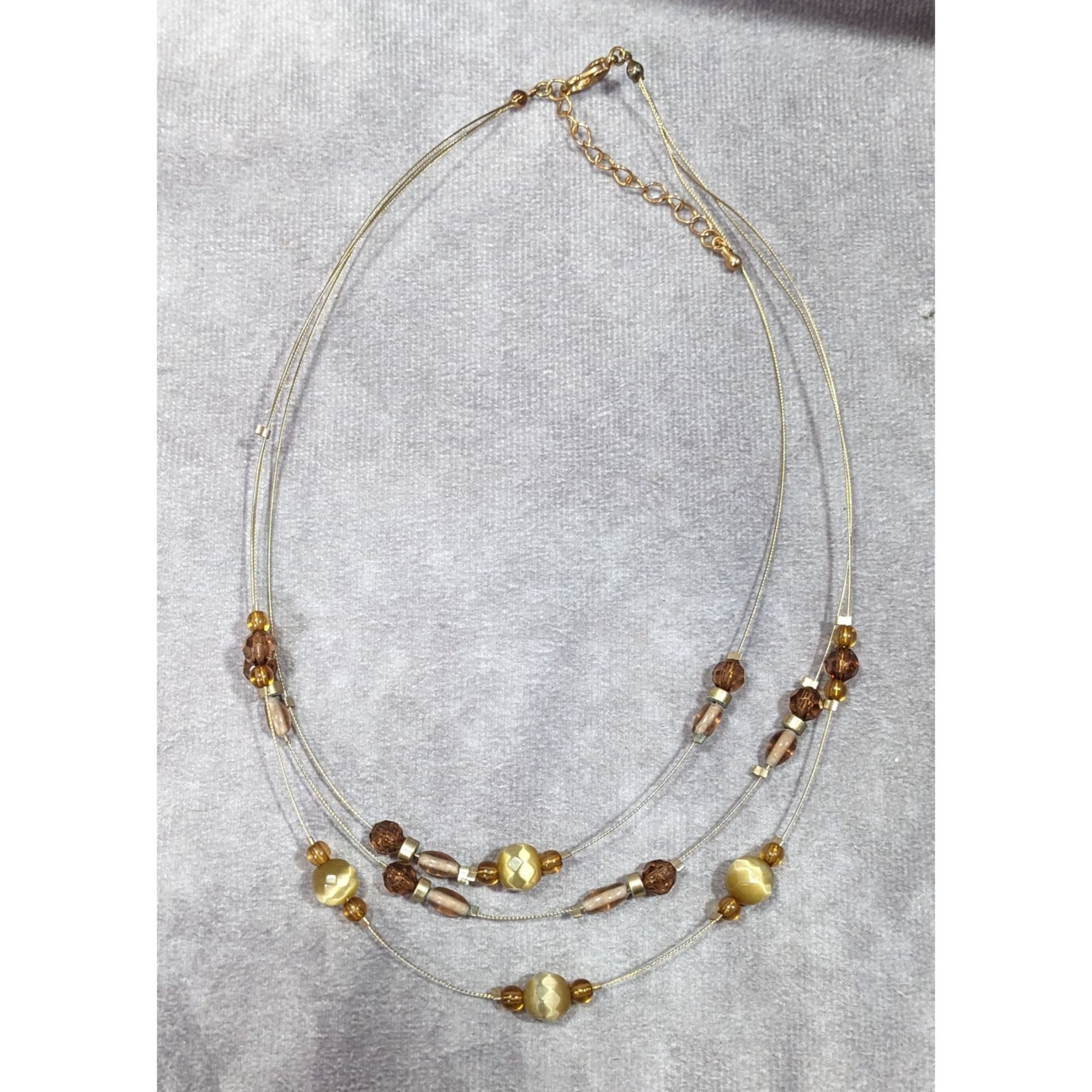 Other Retro Yellow Brown And Gold Tone Glass Beaded Floating Neckl Size ONE SIZE - 5 Thumbnail