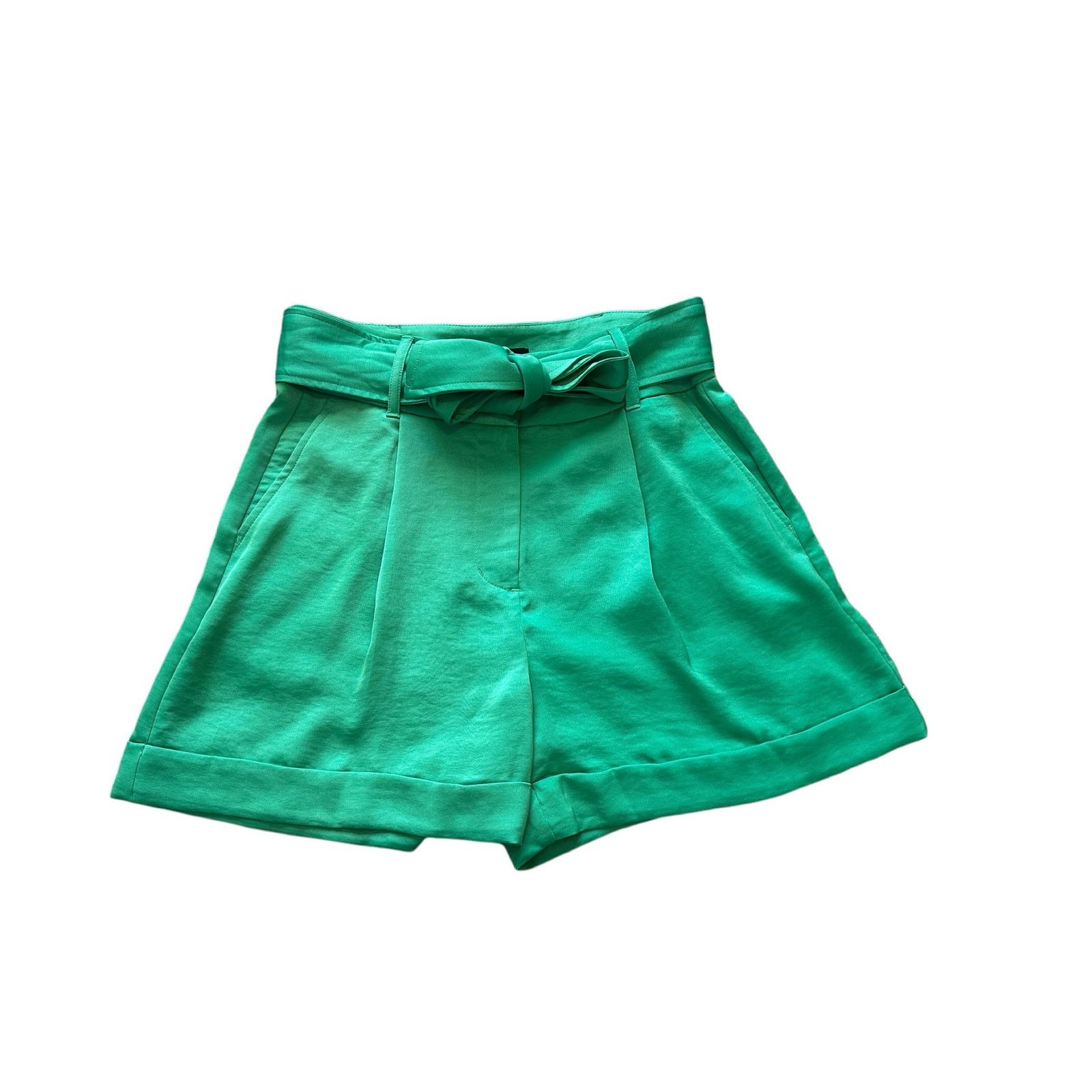 Express Express Womens 4 Shortie Super High Rise Green Belted Shorts Size 27" / US 4 / IT 40 - 1 Thumbnail