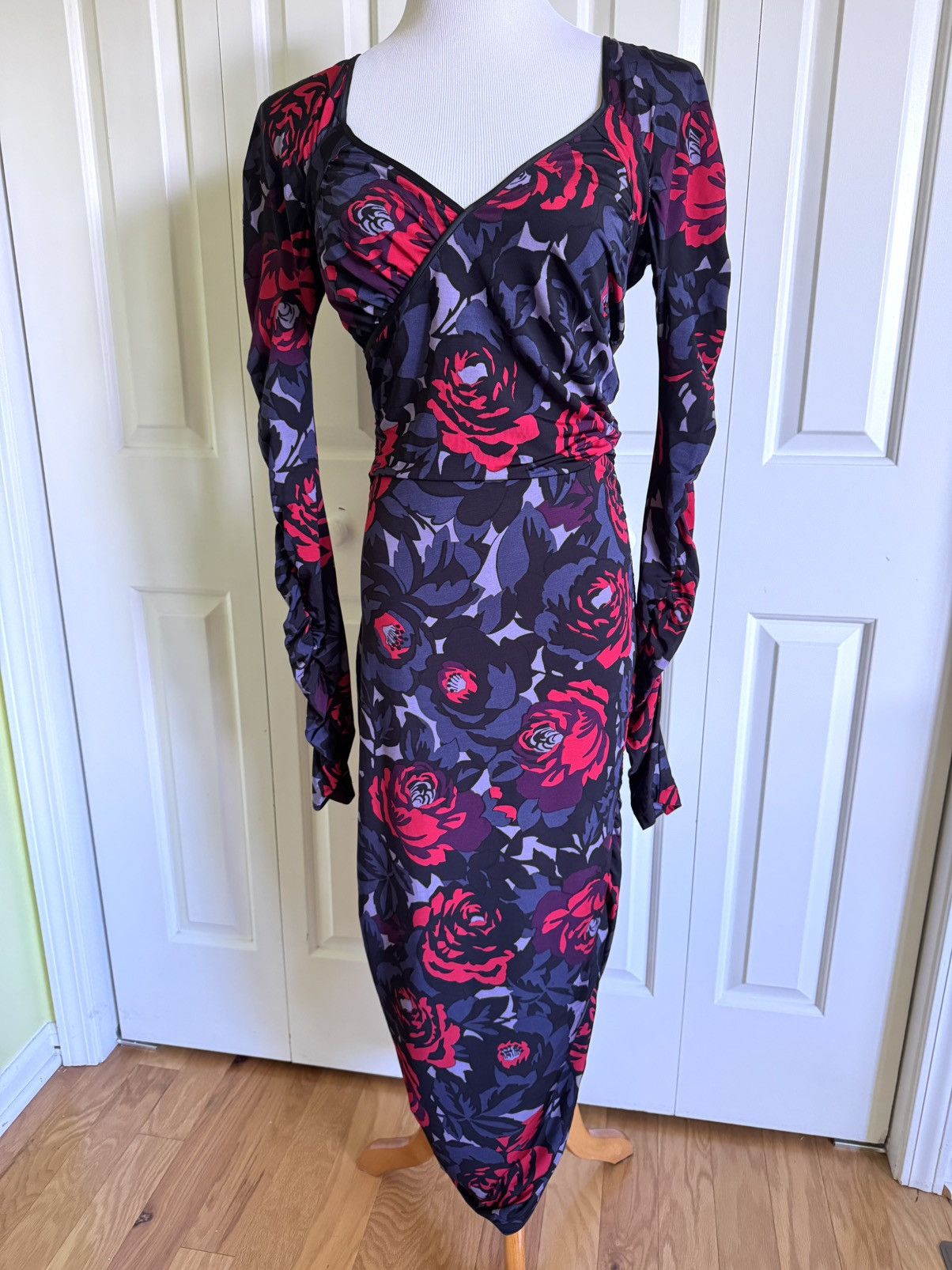 Emanuel Ungaro UNGARO FEVER Floral Jersey Ruffled Midi Dress 10/46 Size L / US 10 / IT 46 - 1 Thumbnail
