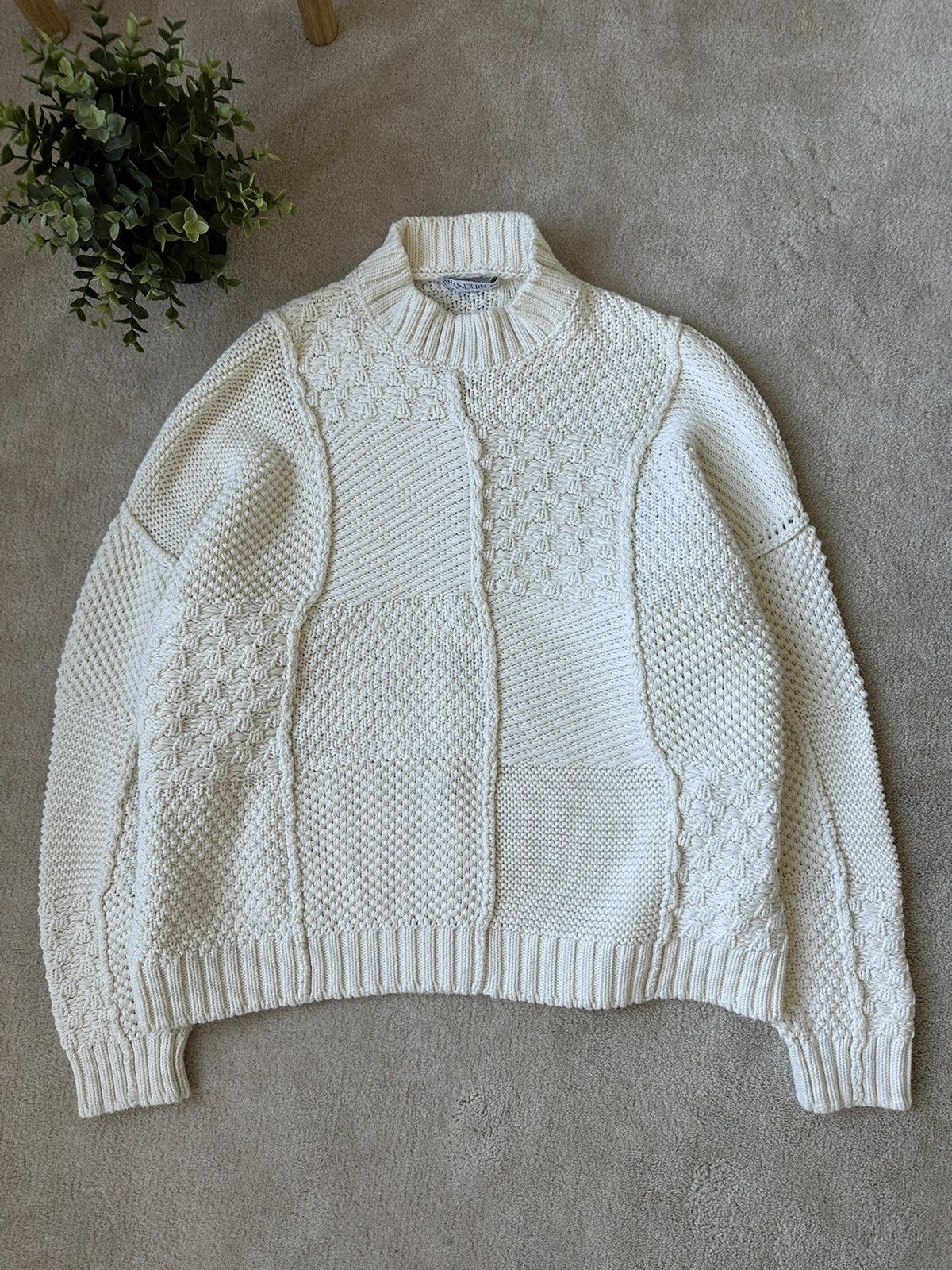 image of J W Anderson Ss20 Jw Anderson Cotton Patch Work Knitted Sweater Heavy in Off White (Size Large)
