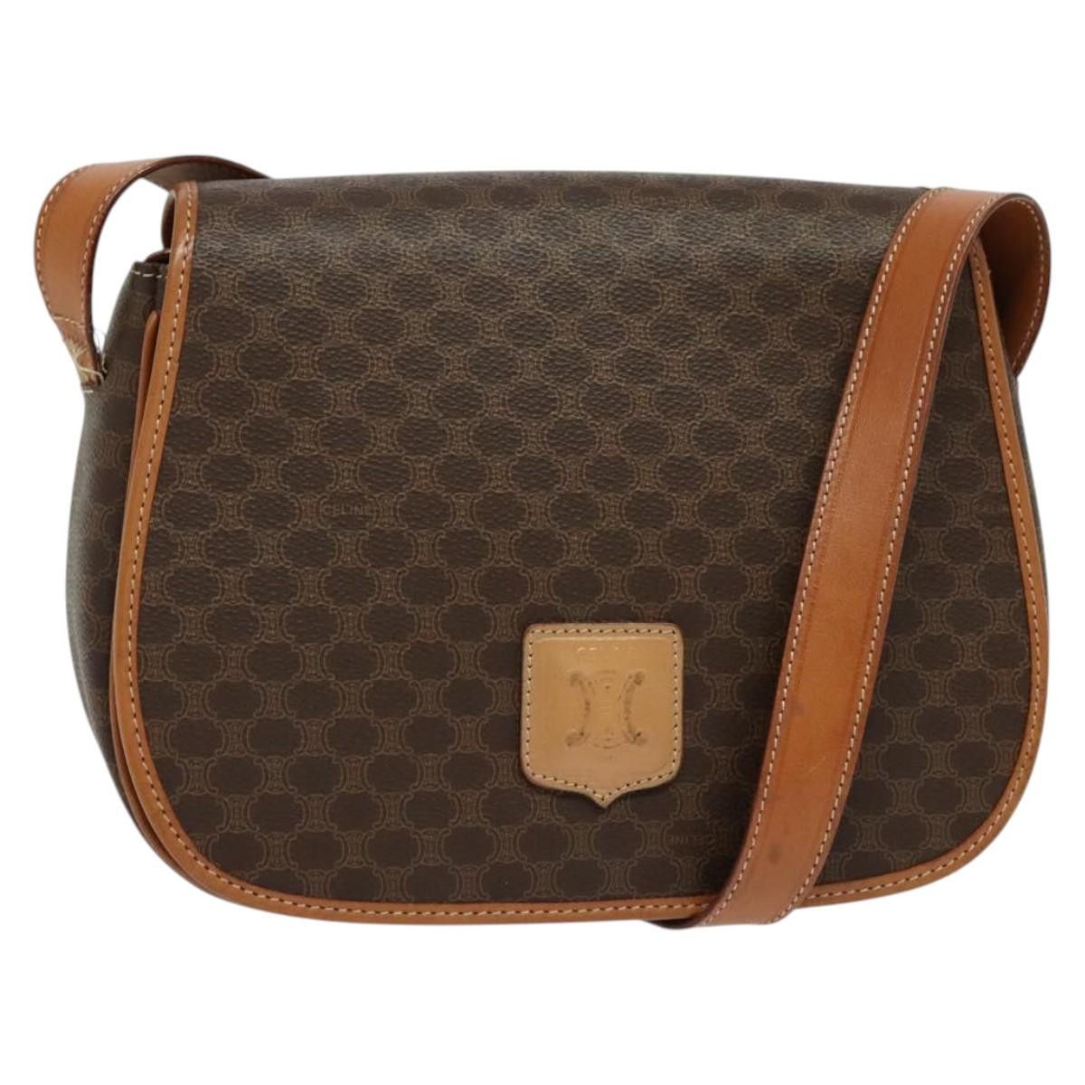 CELINE Macadam Canvas Shoulder Bag Pvc Leather Brown Gold