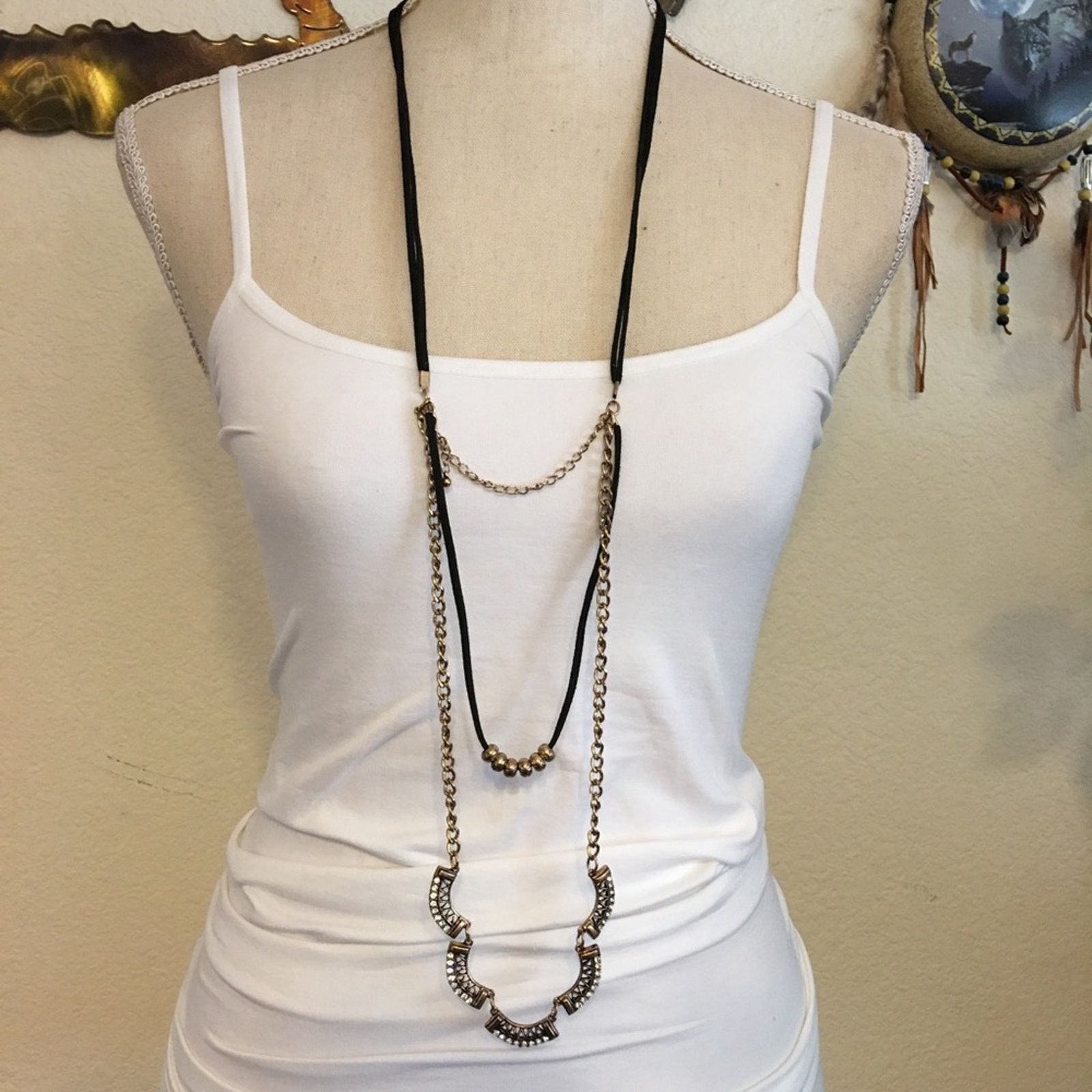 Jewelry Vintage multi tiered cord rhinestone necklace Size ONE SIZE - 1 Thumbnail