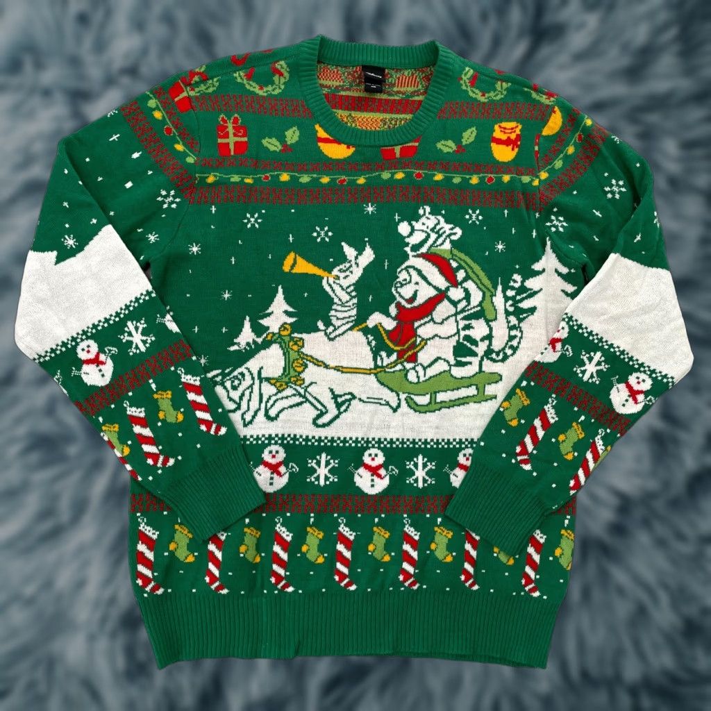 Disney Disney Sweatshirt Adult Medium Green Winnie the Pooh Christmas Snow Tigger Piglet Pullover Crew Neck Graphic Print M Mens Size US M / EU 48-50 / 2 - 1 Thumbnail