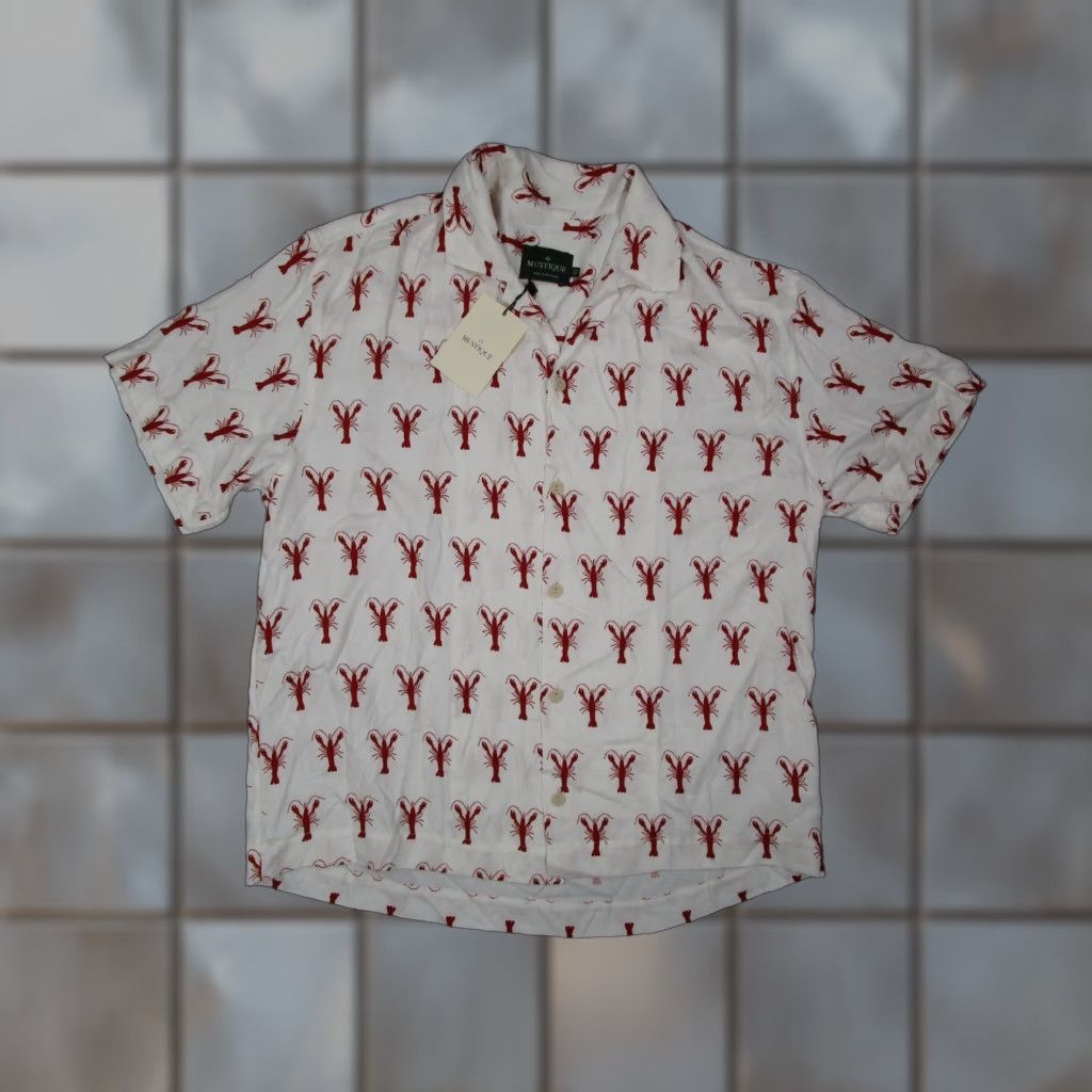 Vintage MUSTIQUE Men's XS White Short Sleeve Button-Up Shirt AOP Lobster Geometric Tropical Made in Portugal Size US XS / EU 42 / 0 - 1 Thumbnail